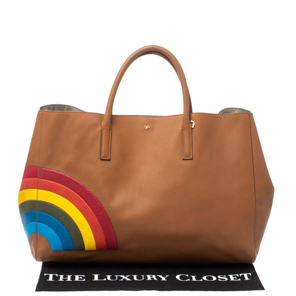 Anya Hindmarch Brown Leather Large Rainbow Featherweight Ebury Tote