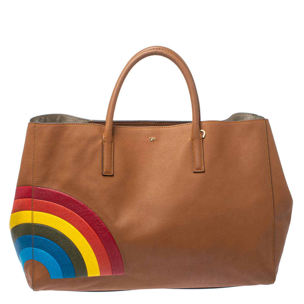 Anya Hindmarch Brown Leather Large Rainbow Featherweight Ebury Tote