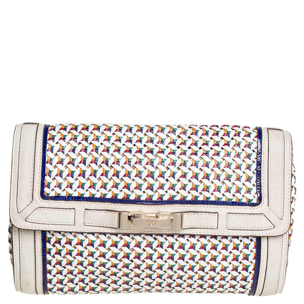 Pre Owned Anya Hindmarch Multicolor Woven Leather Flap Clutch