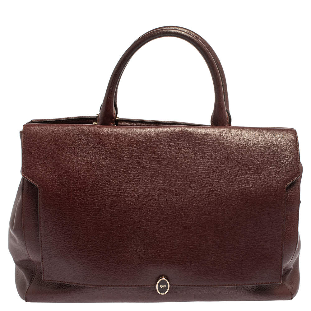 Pre Owned Anya Hindmarch Burgundy Leather Bathurst Top Handle Bag
