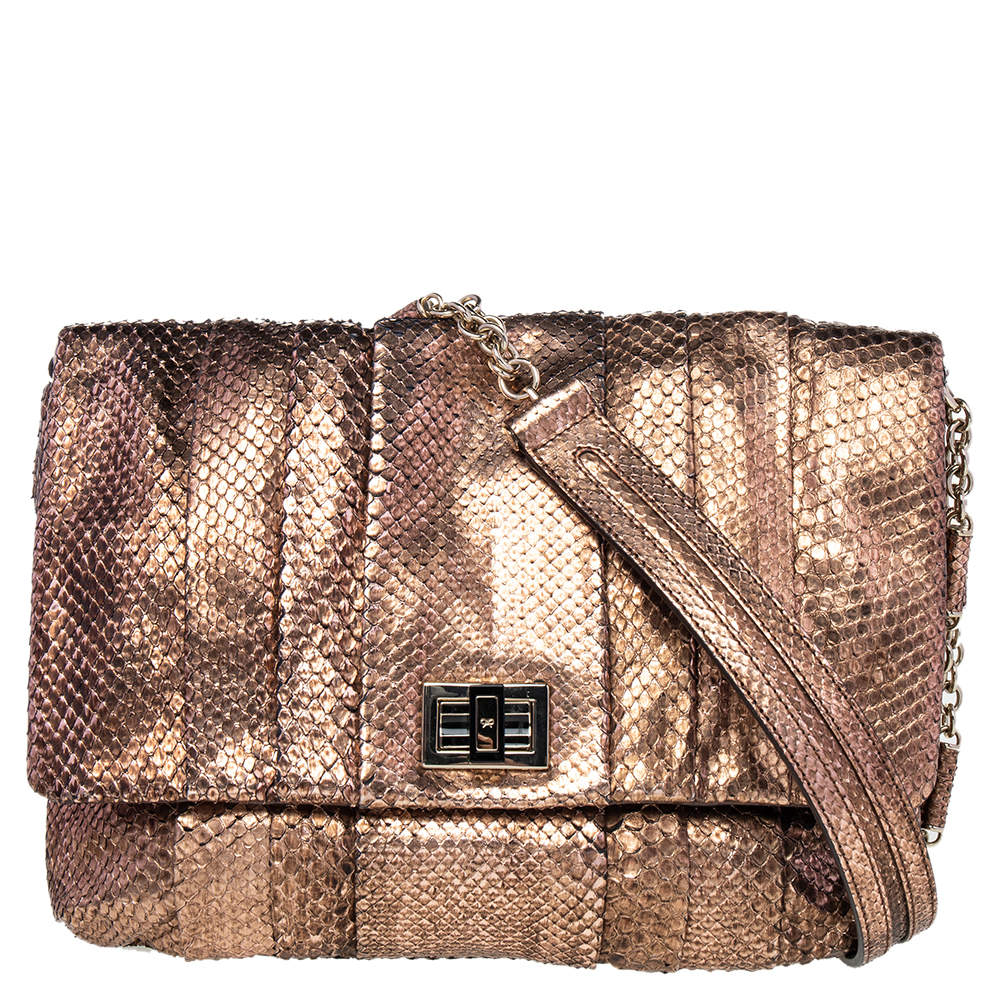 Pre Owned Anya Hindmarch Bronze Python Shoulder Bag