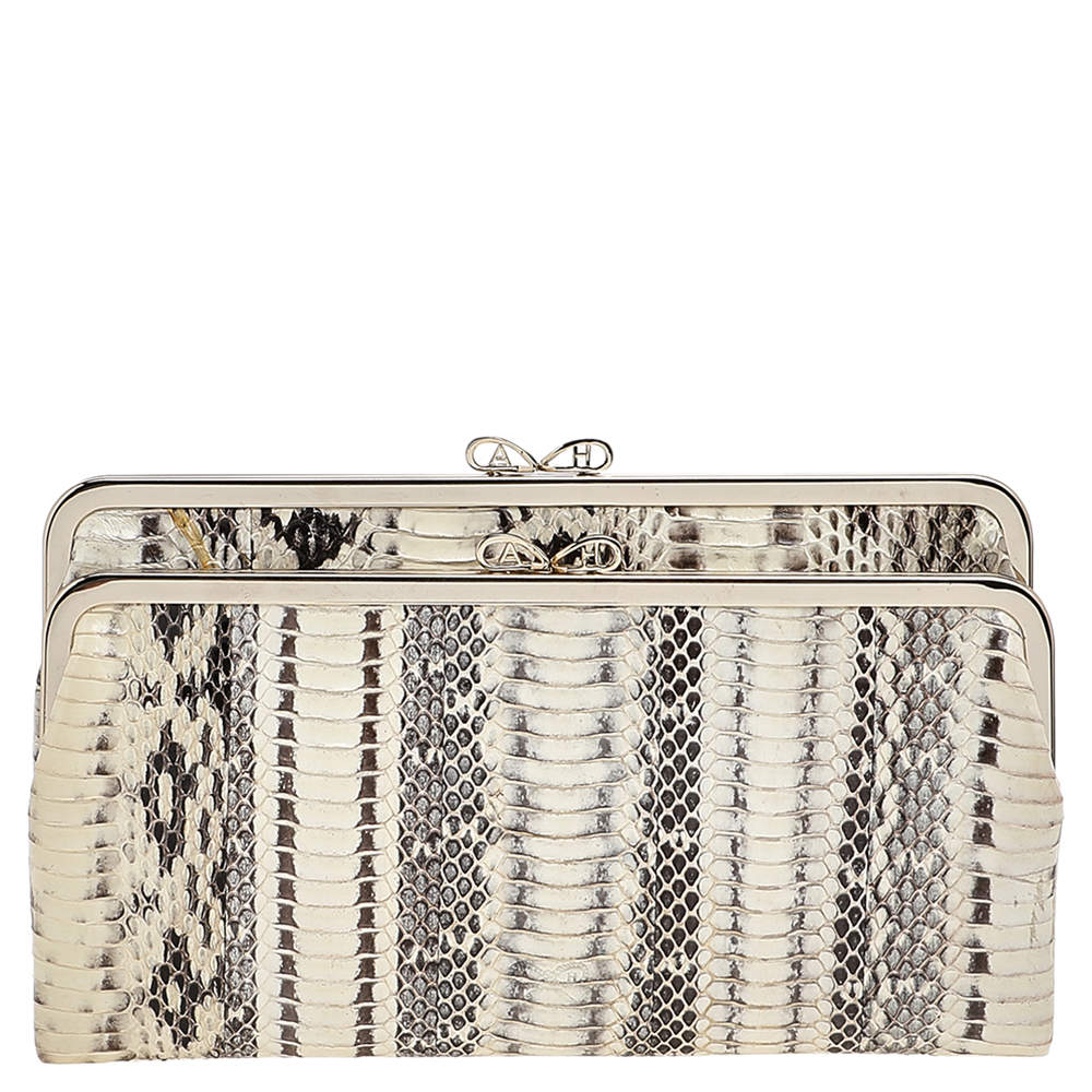 Pre Owned Anya Hindmarch Beige/Brown Snakeskin and Leather Luce Clutch