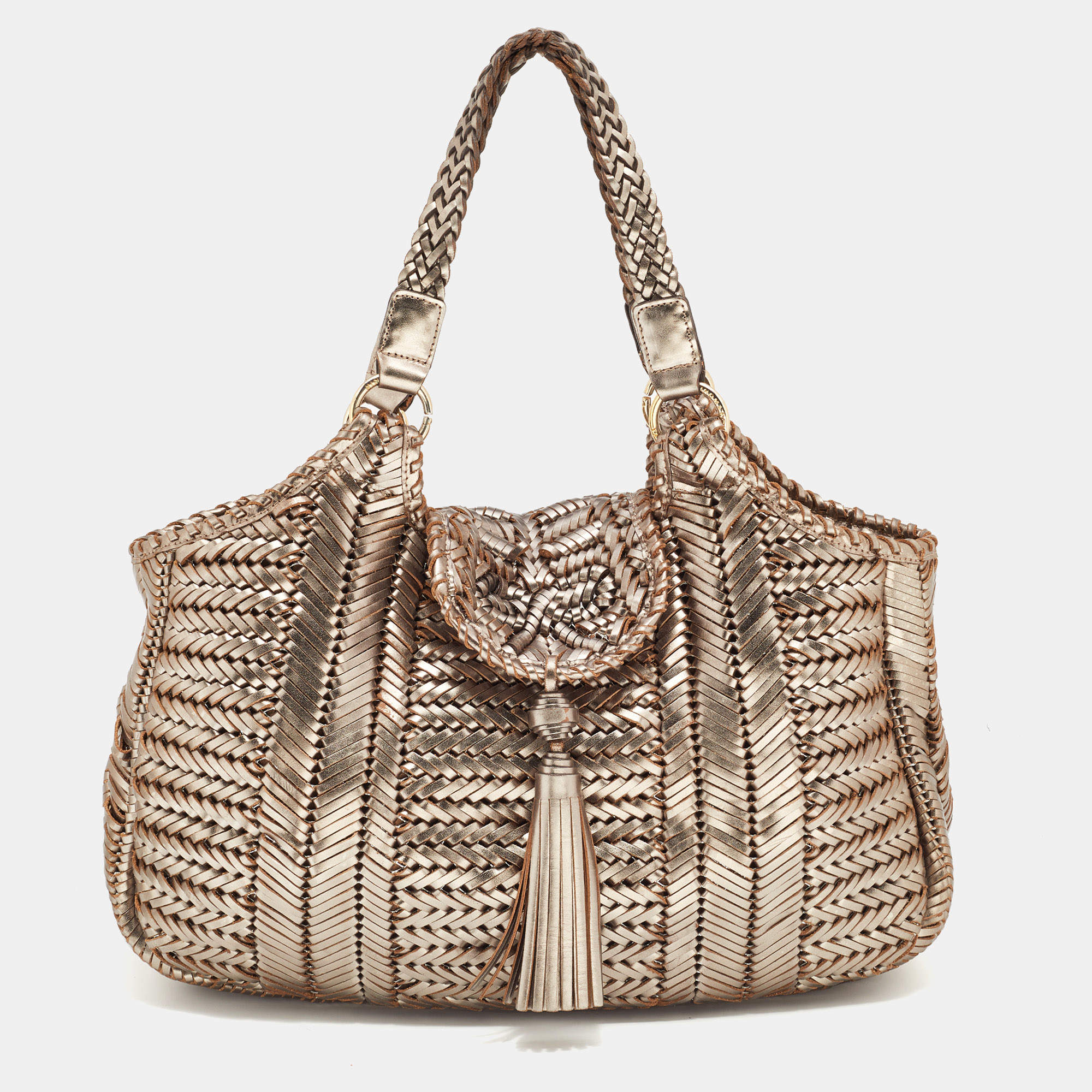 Pre Owned Anya Hindmarch Metallic Woven Leather Hobo