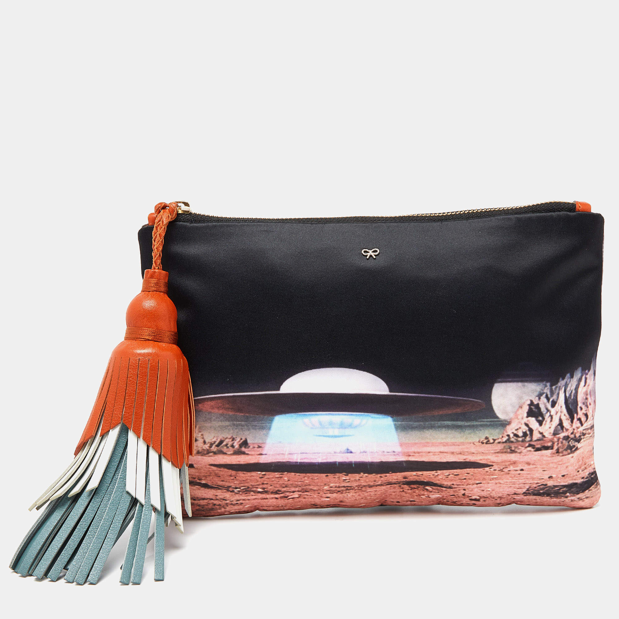 Pre Owned Anya Hindmarch Multicolor Satin and Leather Tassel Georgiana Clutch