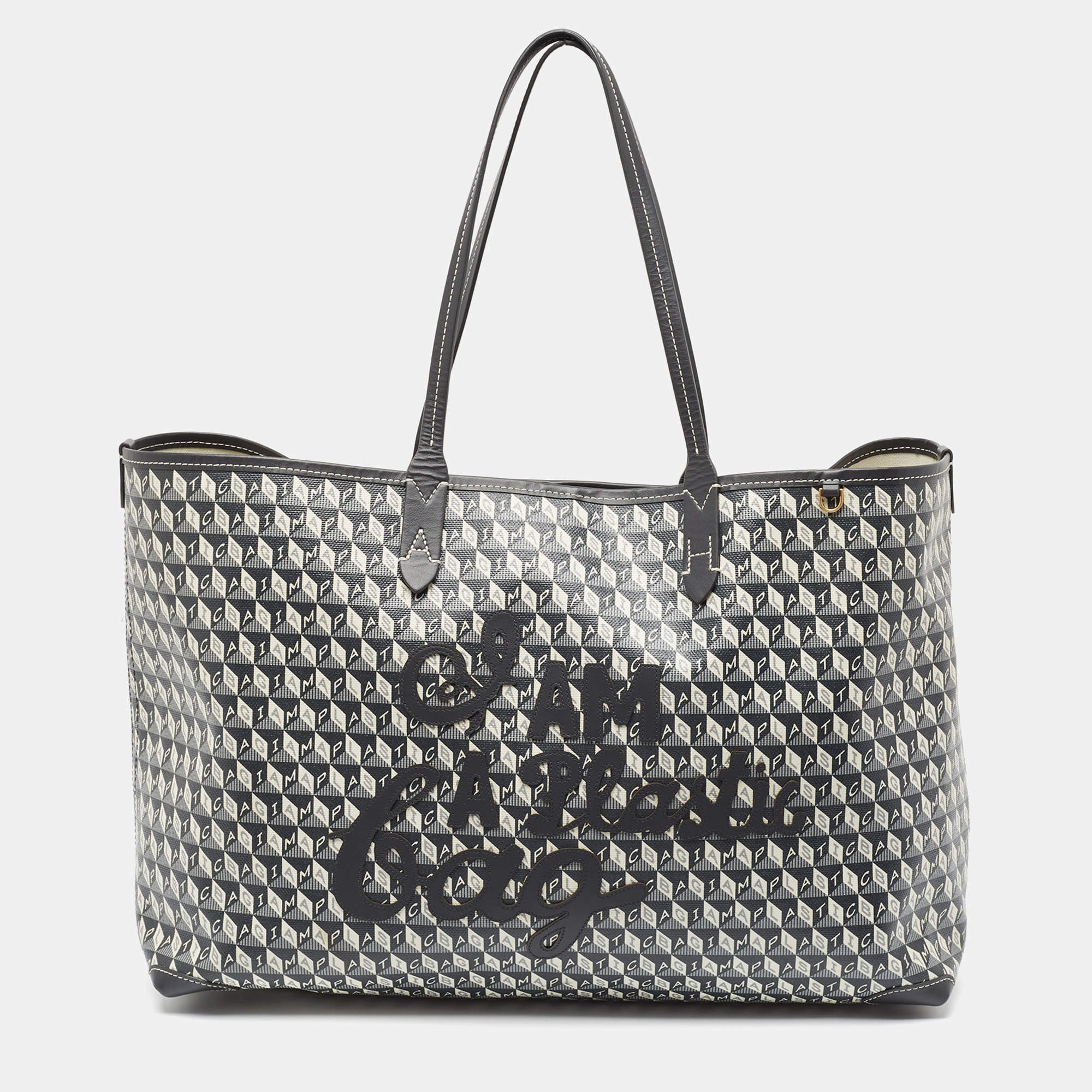 Anya Hindmarch Charcoal Coated Canvas I Am A Plastic Bag Motif Tote
