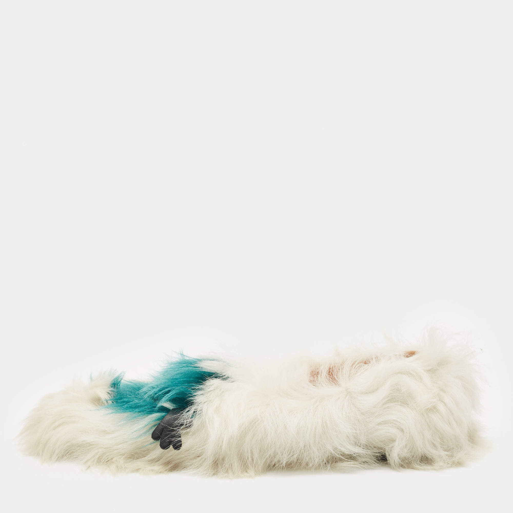 Anya Hindmarch White/Green Fur Flats Size 38
