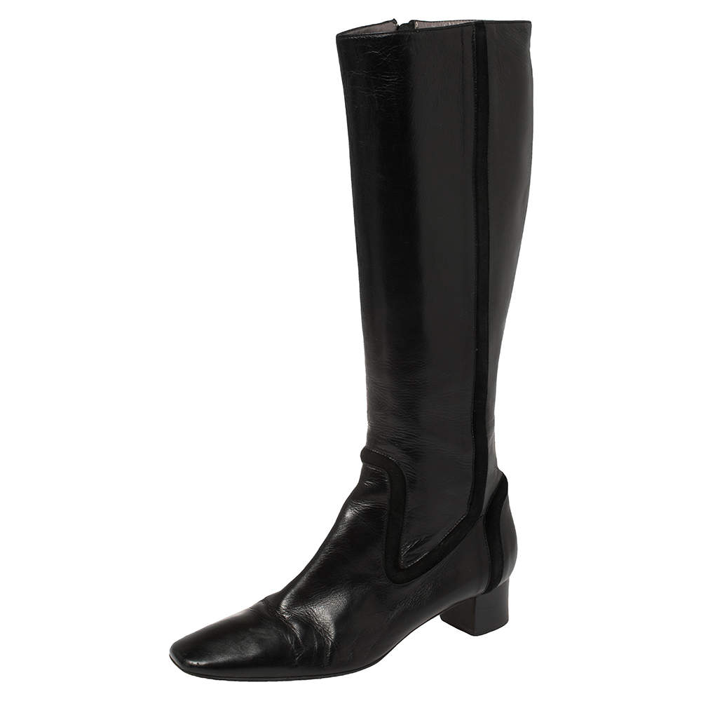 Pre Owned Anya Hindmarch Black Length Calf Length Boots Size 38