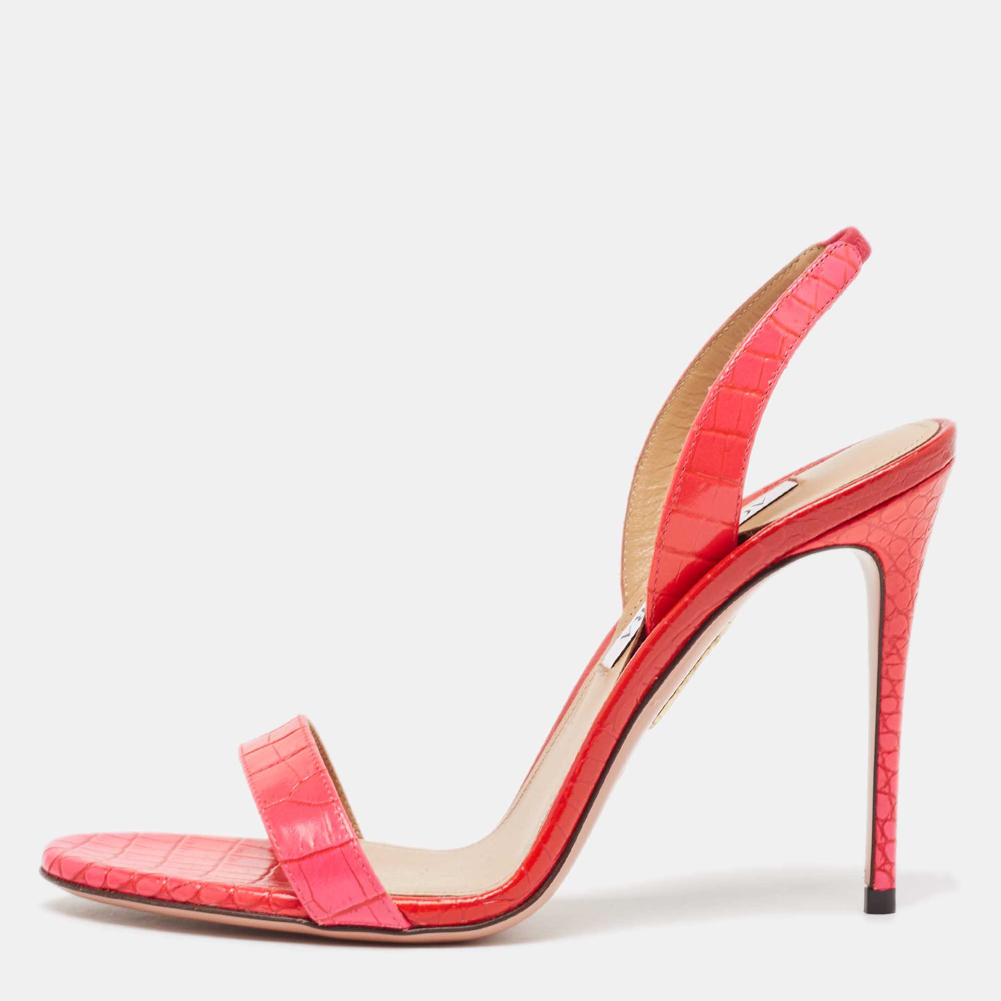 Pre Owned Aquazzura Two Tone Croc Embossed Leather so nude Sandals Size 38