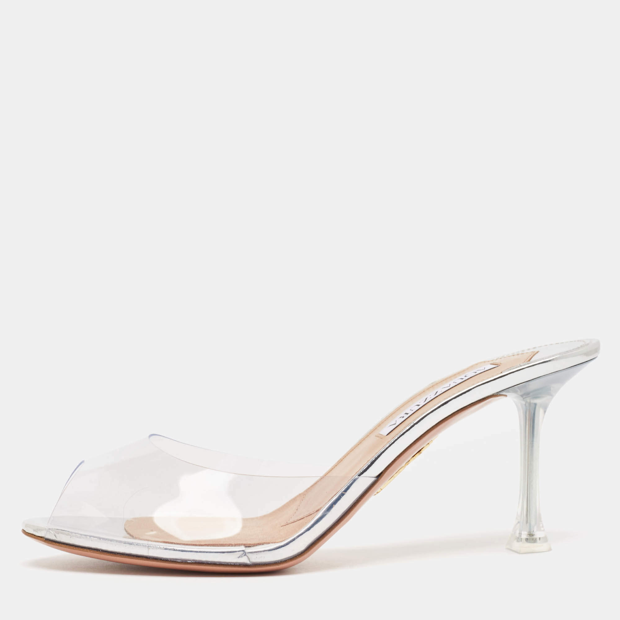 Pre Owned Aquazzura Transparent PVC Carrie Plexi Mules Size 38.5