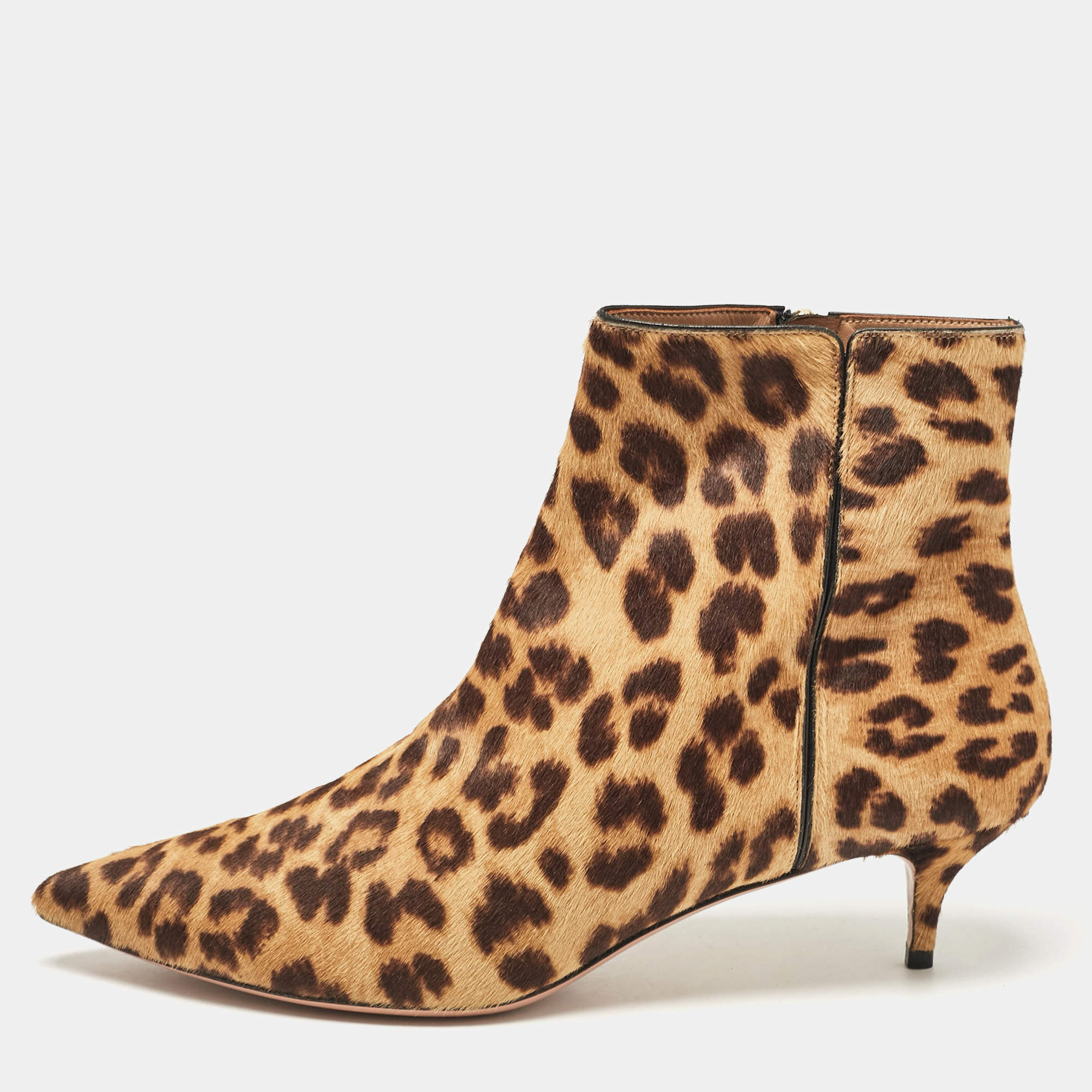 Pre Owned Aquazzura Brown Calf Hair Quant Ankle Length Boots Size 41