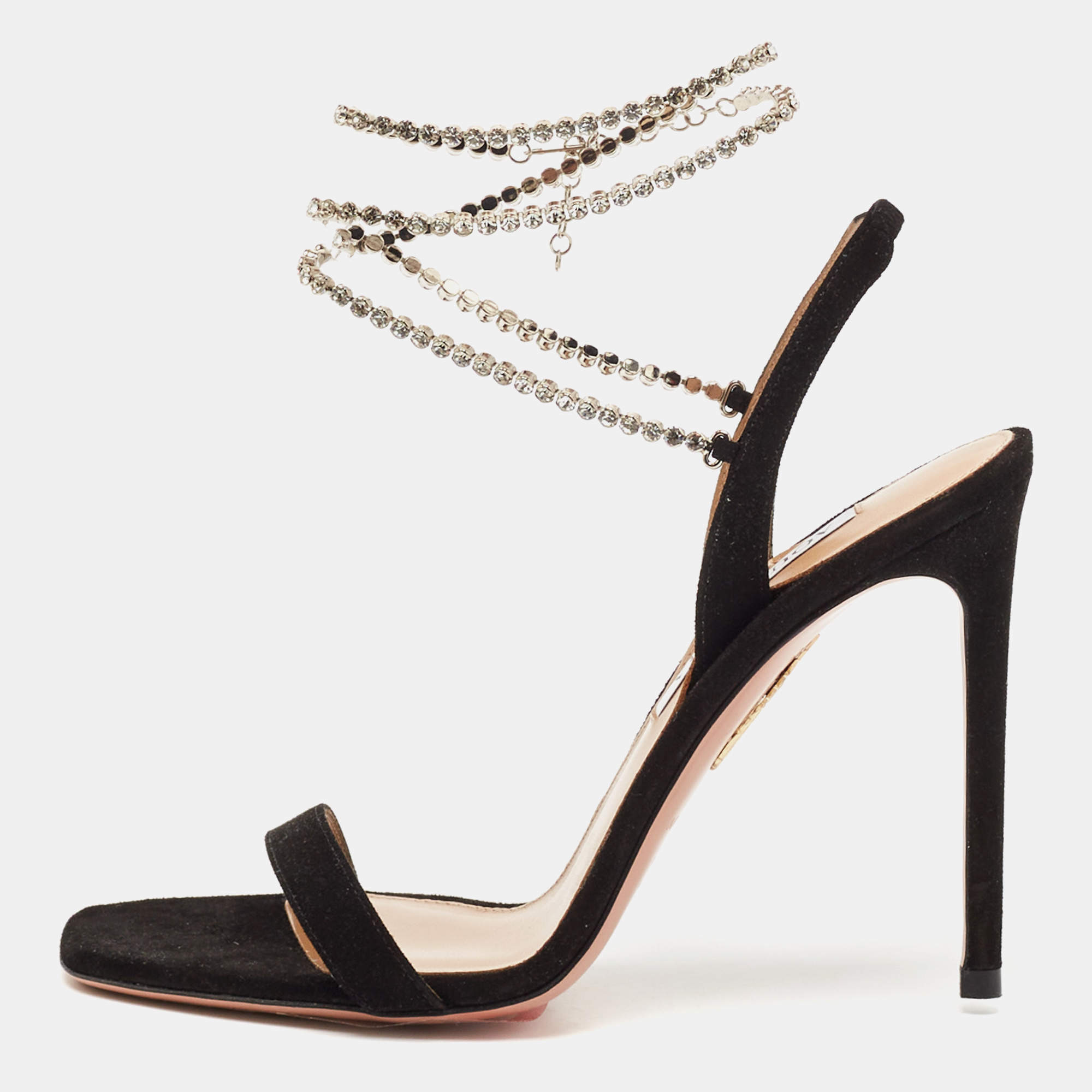 Pre Owned Aquazzura Black Suede Careless Whisper Sandals Size 38