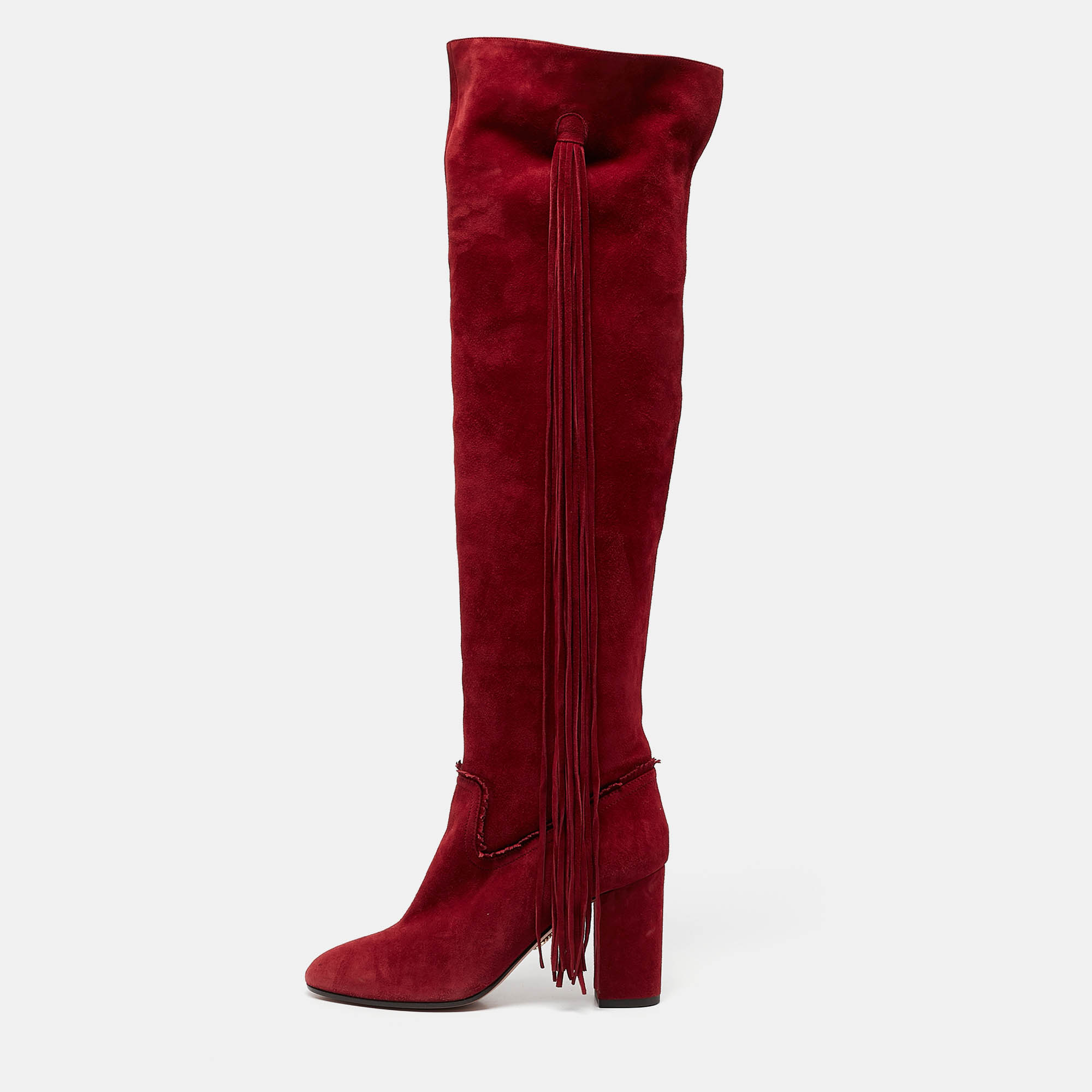 Pre Owned Aquazzura Red Suede Knee Length Boots Size 39