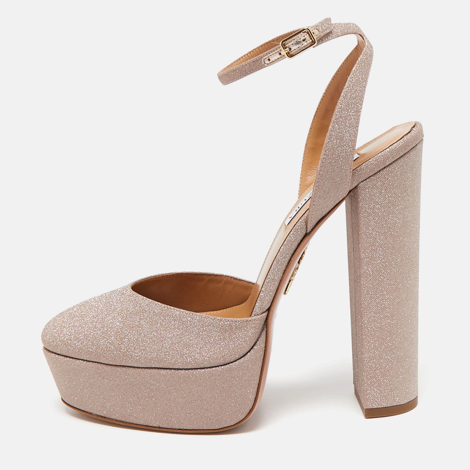 Pre Owned Aquazzura Rose Gold Glitter So High Platform Pumps Size 39.5