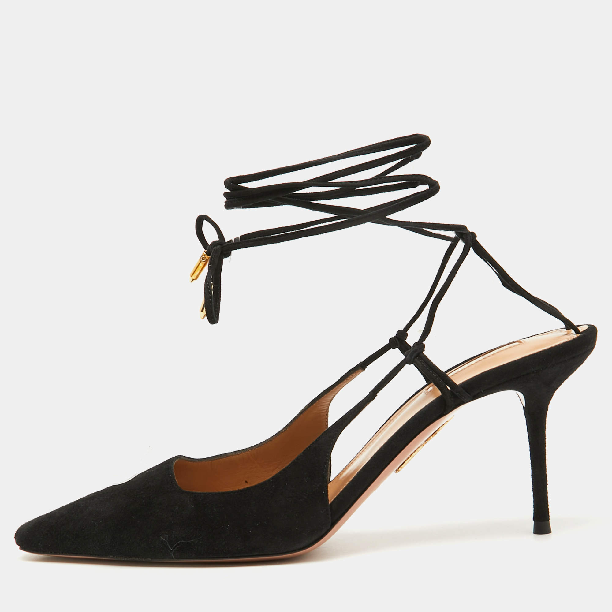 Aquazzura Black Suede Ankle Wrap Ambra Pumps Size 40