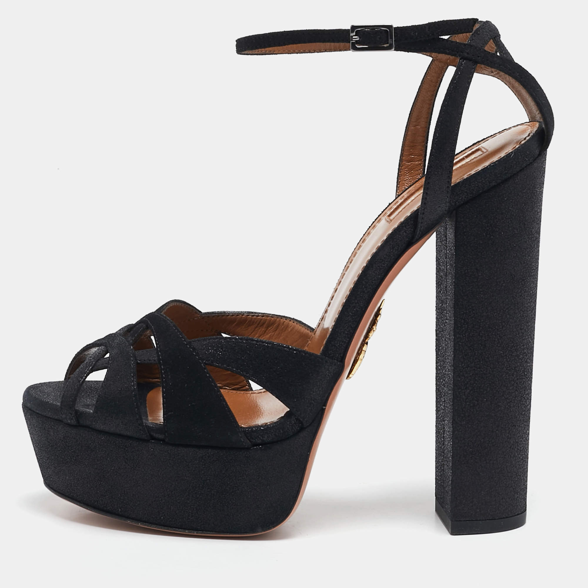 Pre Owned Aquazzura Black Texture Suede Luna Platform Sandals Size 40