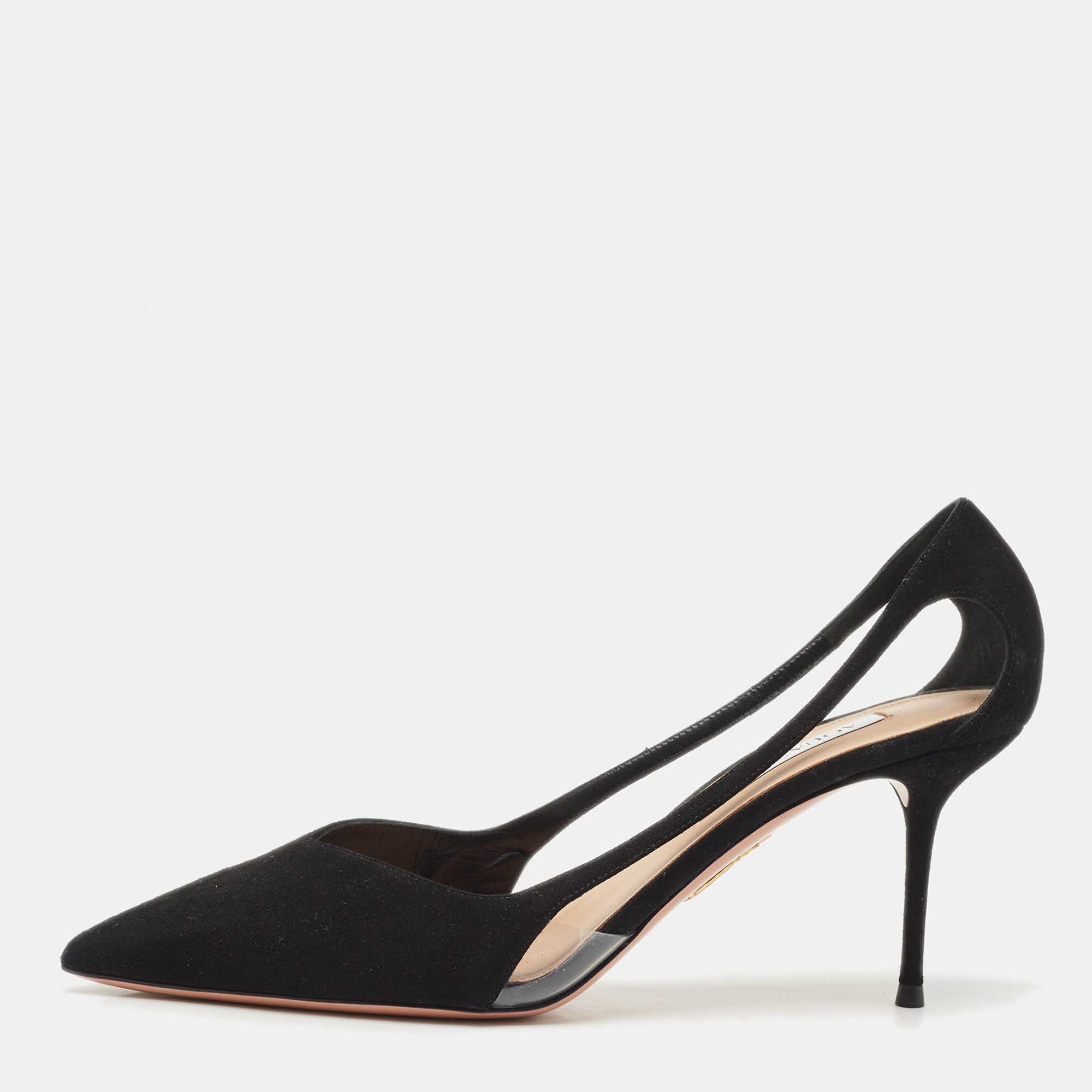 Pre Owned Aquazzura Black Suede Dangerous Liaisons Pumps Size 39.5