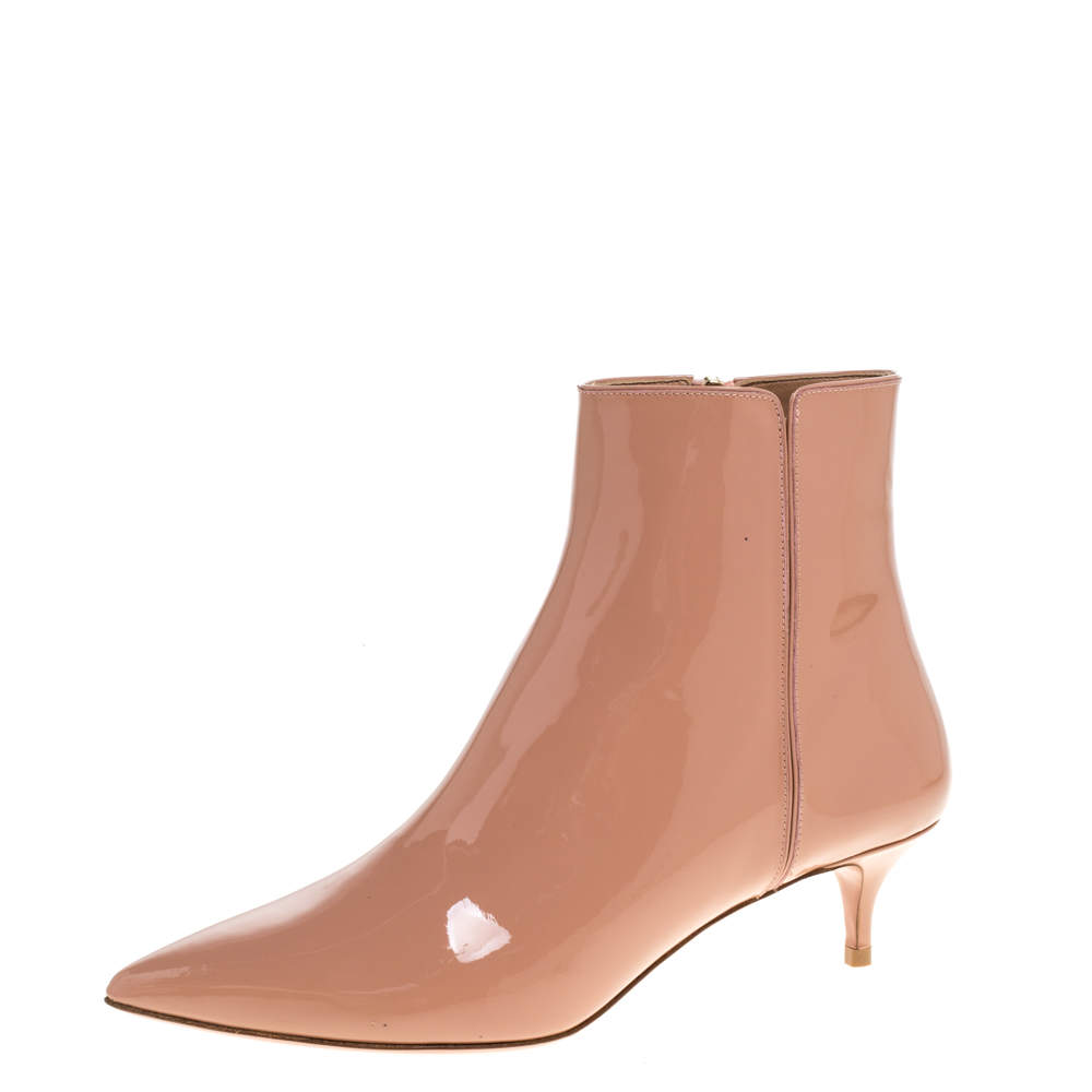 Aquazzura Beige Patent Leather Quant Pointed Toe Ankle Booties