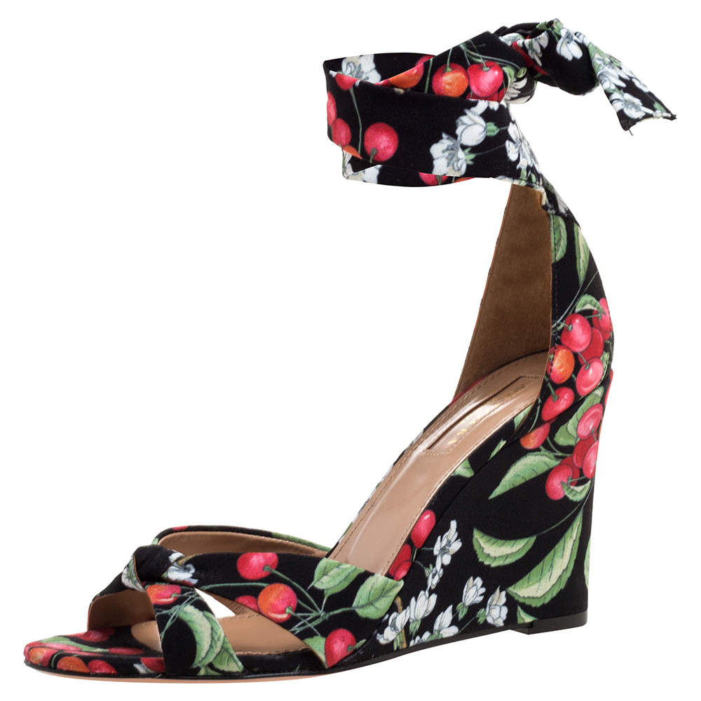 Pre Owned صندل اكوازورا كعب روكي و رباط كاحل قماش متعدد الألوان مقاس 37