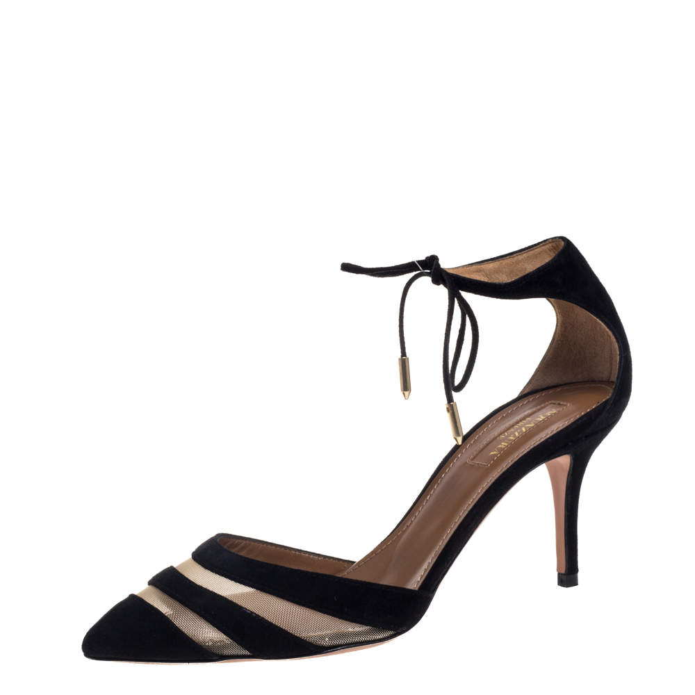 Pre Owned Aquazzura Black Suede Ankle Wrap Sandals Size 37