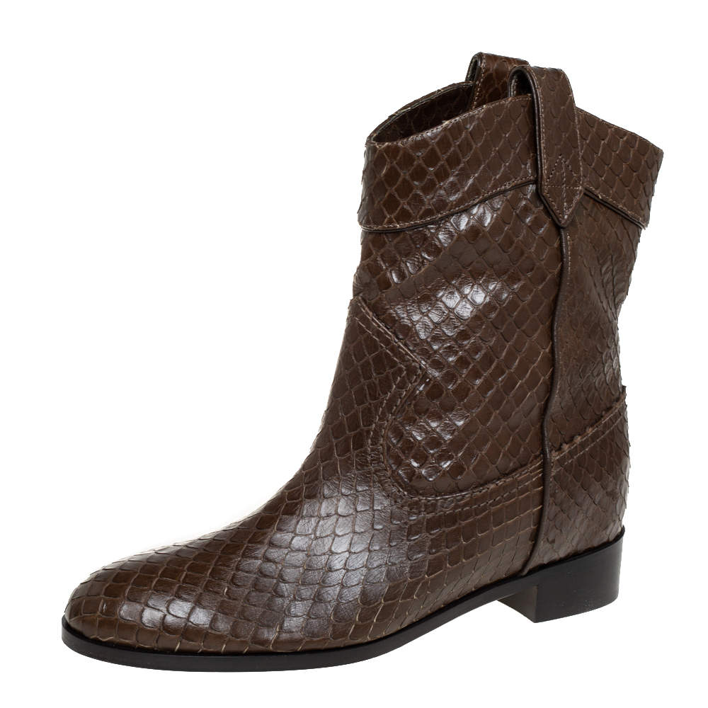 Pre Owned Aquazzura Brown Python Ankle Boots Size 38