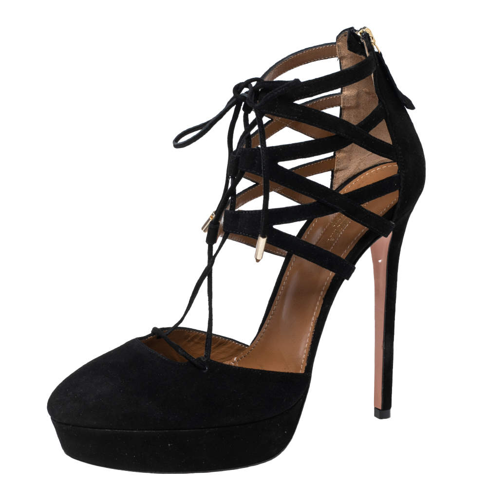 Aquazzura  Black Suede Belgravia Platform Sandals Size 39.5