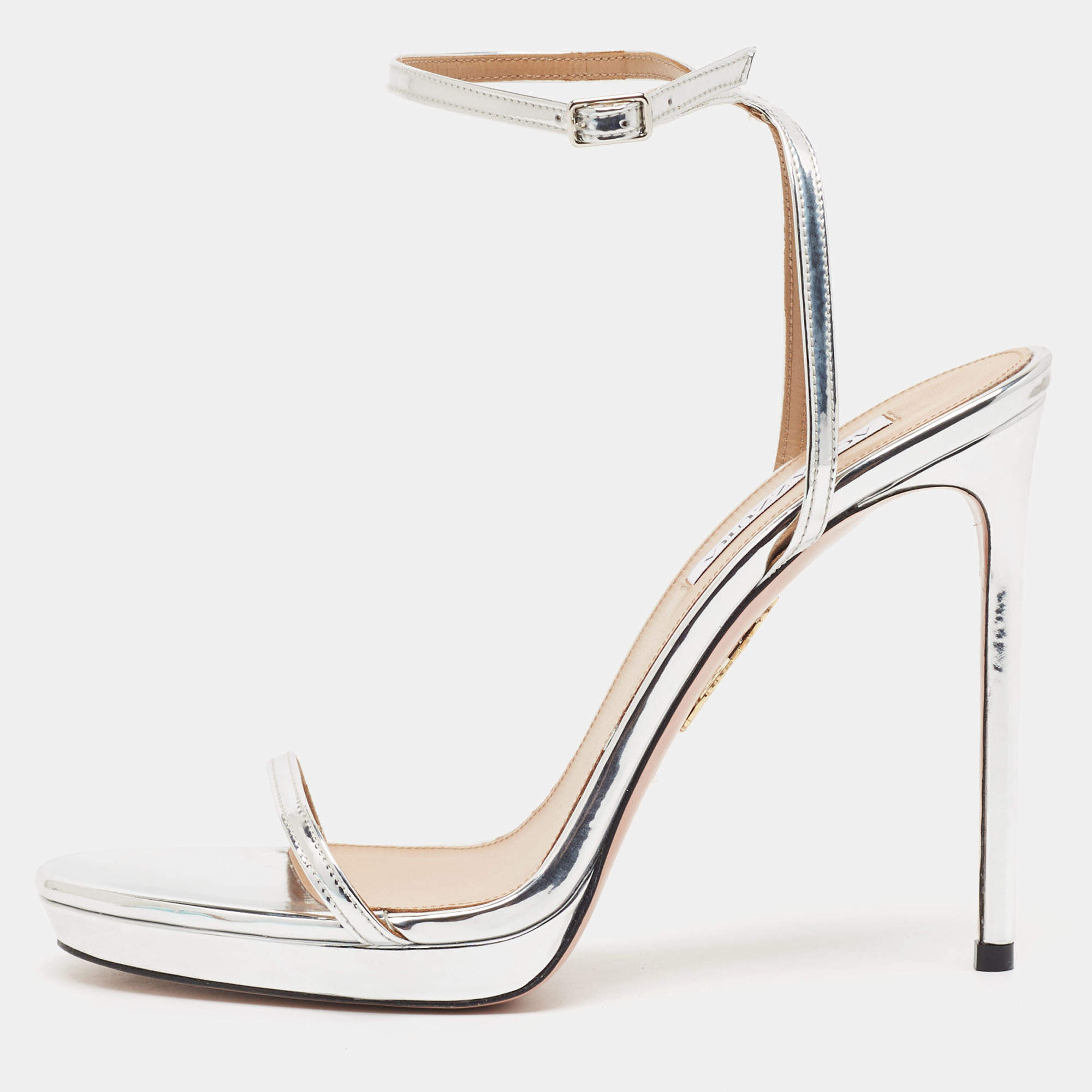 Pre Owned Aquazzura Metallic Silver Leather Olie Platform Sandals Size 41