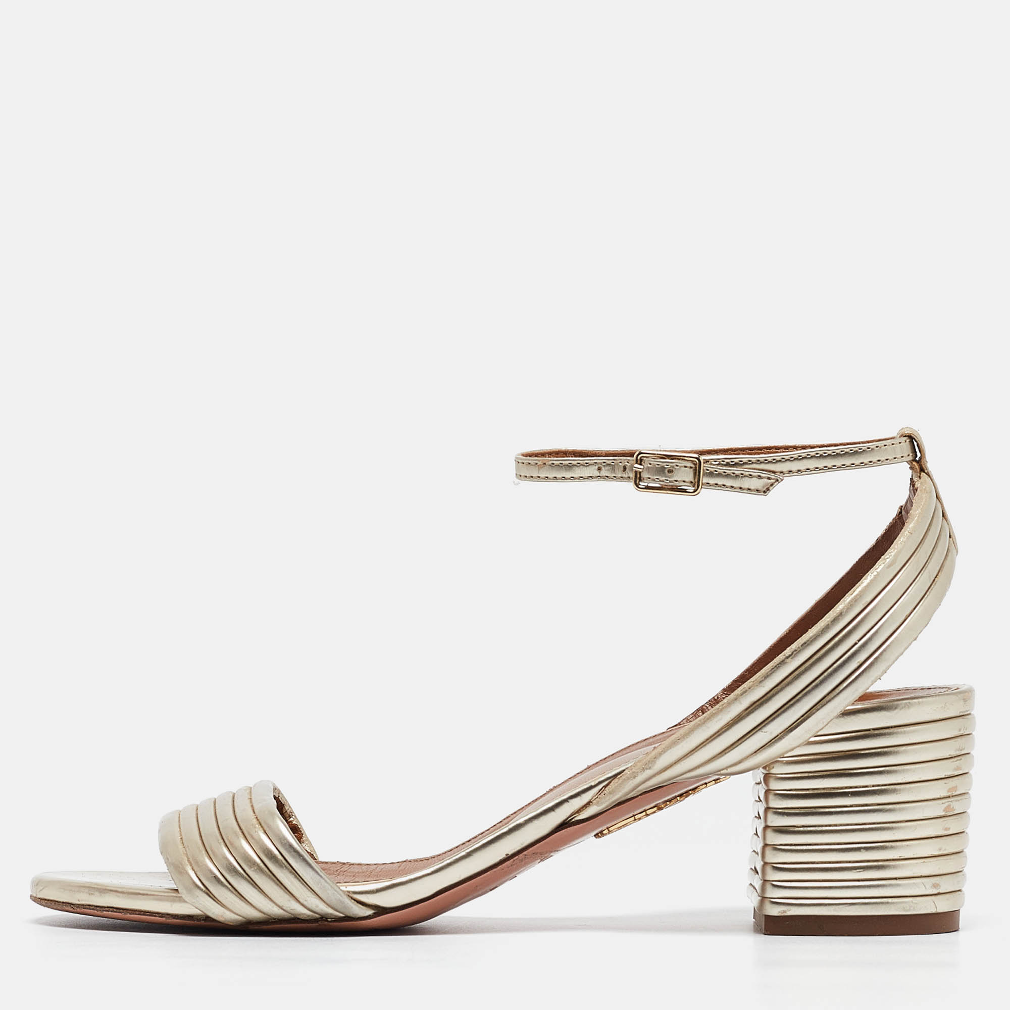 Pre Owned Aquazzura Gold Leather Sundance Sandals Size 37