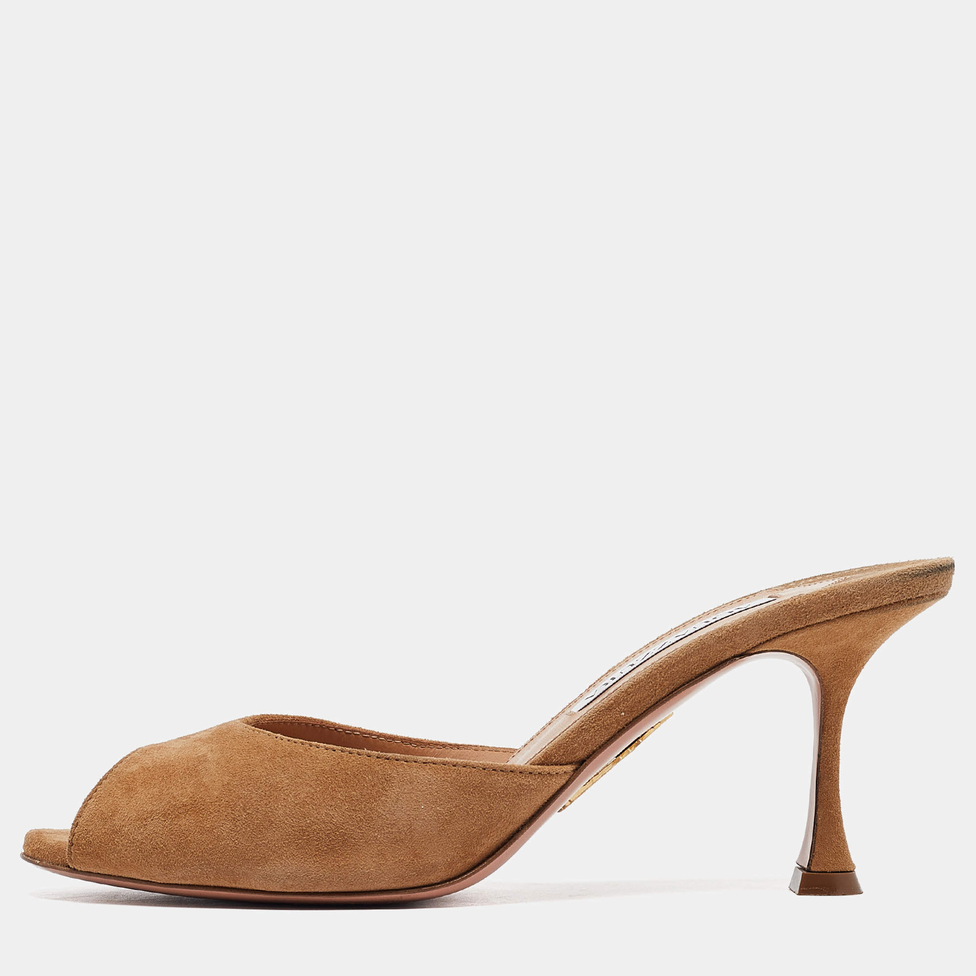 Pre Owned Aquazzura Brown Suede Slide Sandals Size 36.5