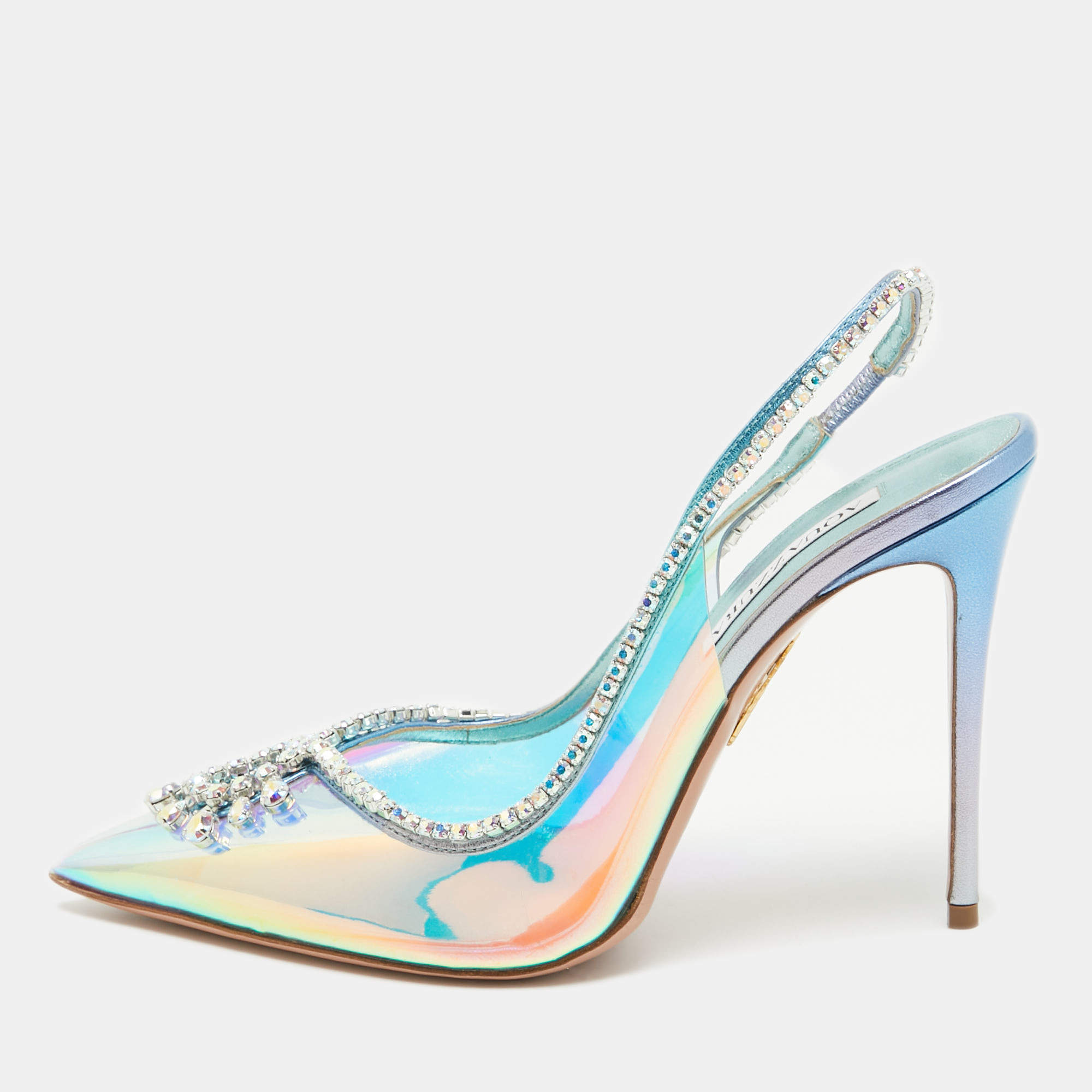 Pre Owned Aquazzura Iridescent PVC and Leather Seduction Pumps Size 40.5