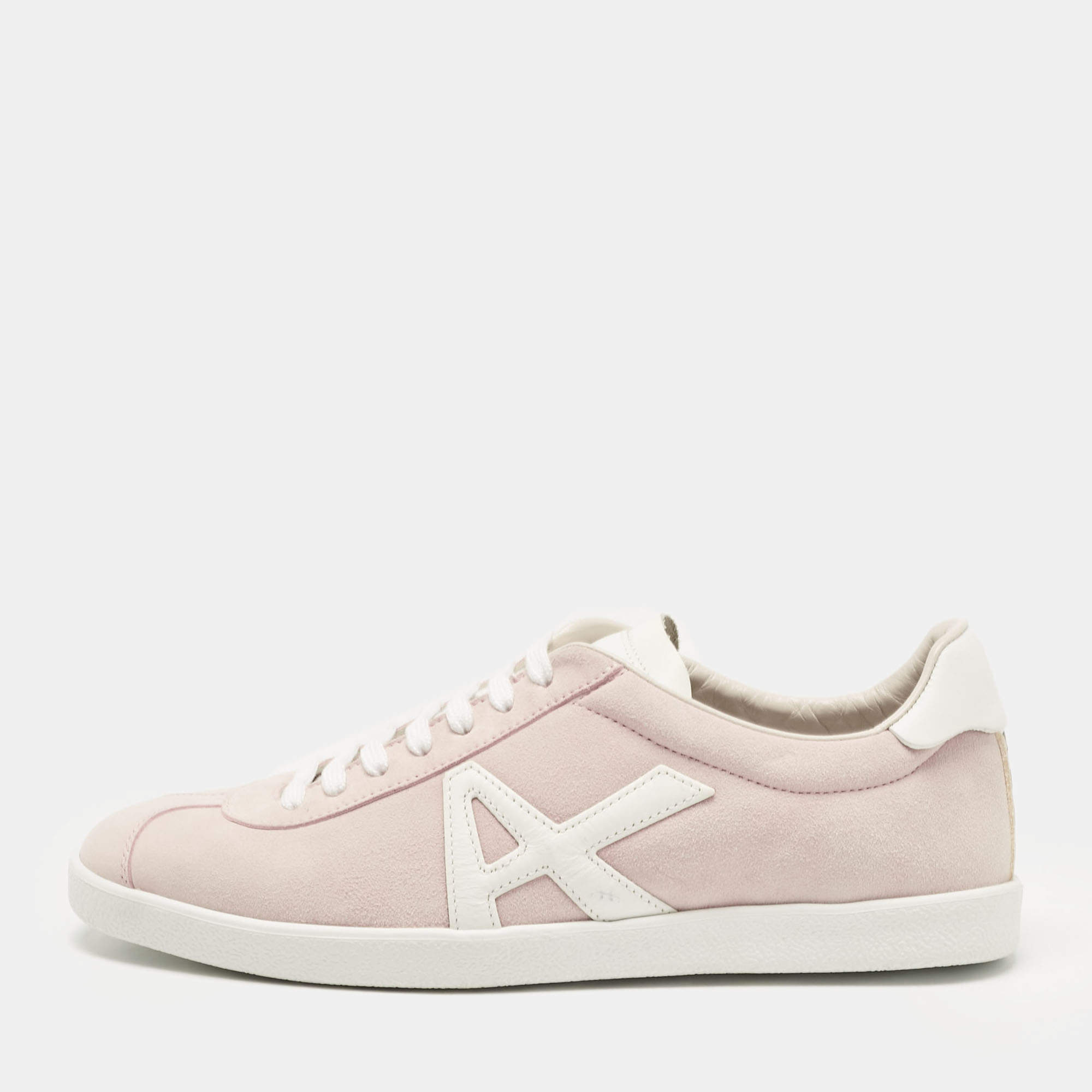 Pre Owned Aquazzura Pink Leather and Suede Lace Up Sneakers Size 36.5