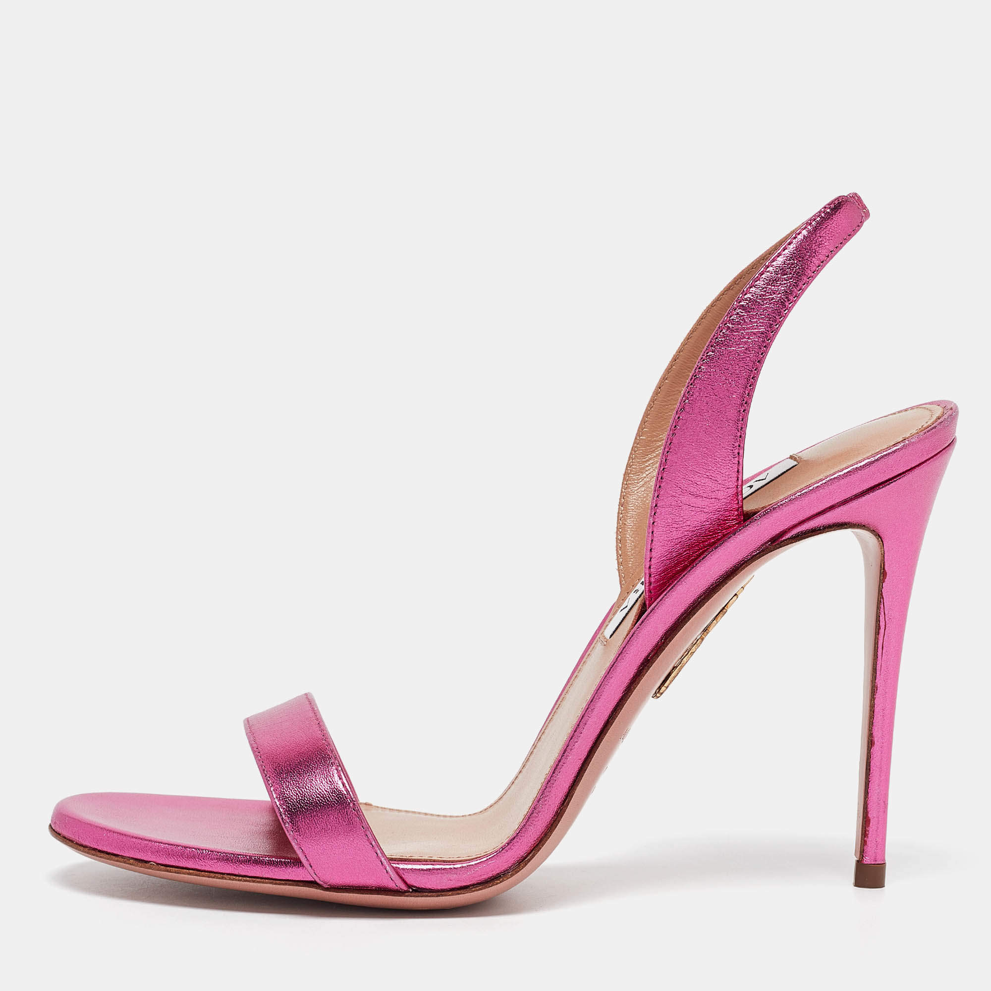 Pre Owned Aquazzura Metallic Leather Ankle Strap Sandals Size 38