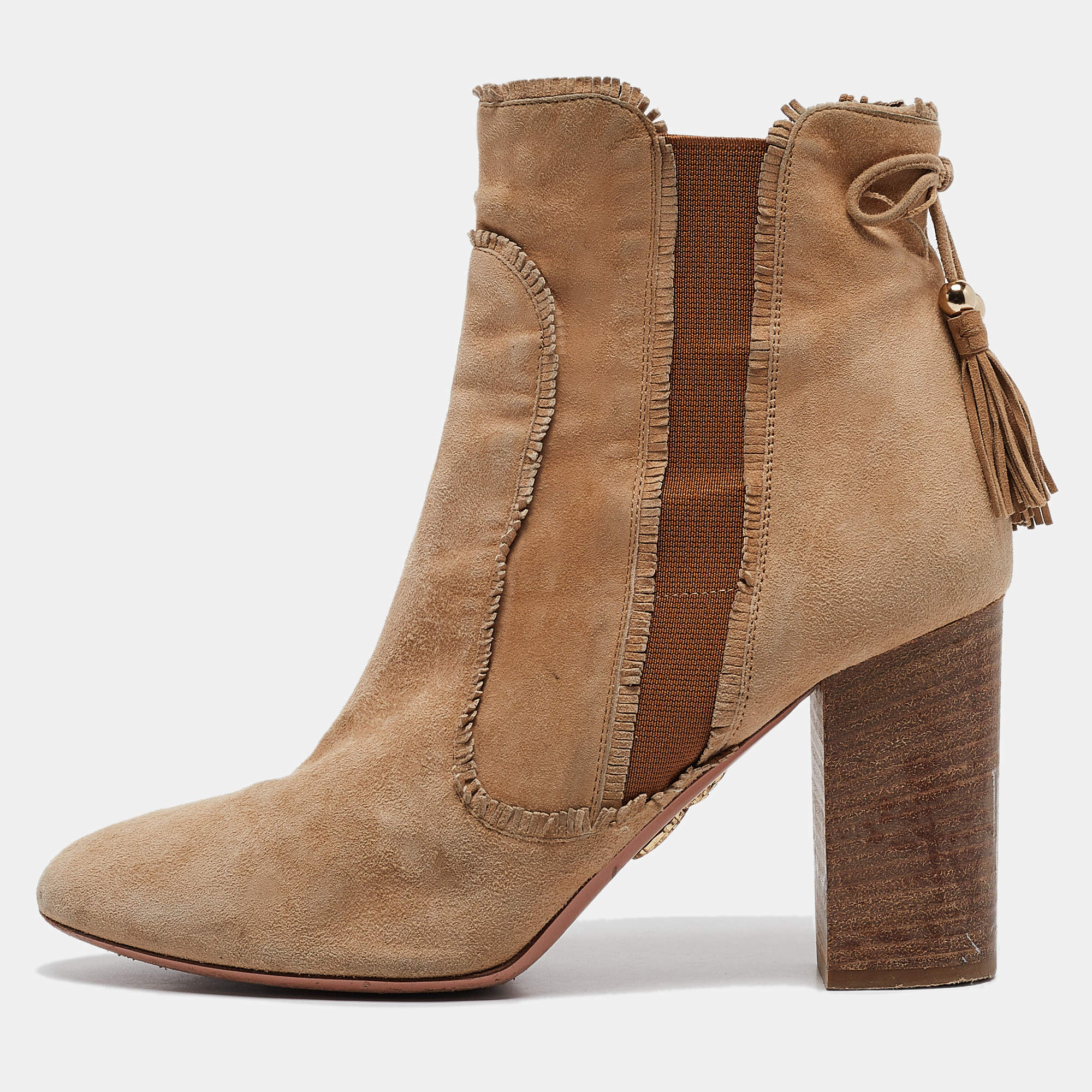  Aquazzura Brown Suede Tassel Accents  Boots Size 39