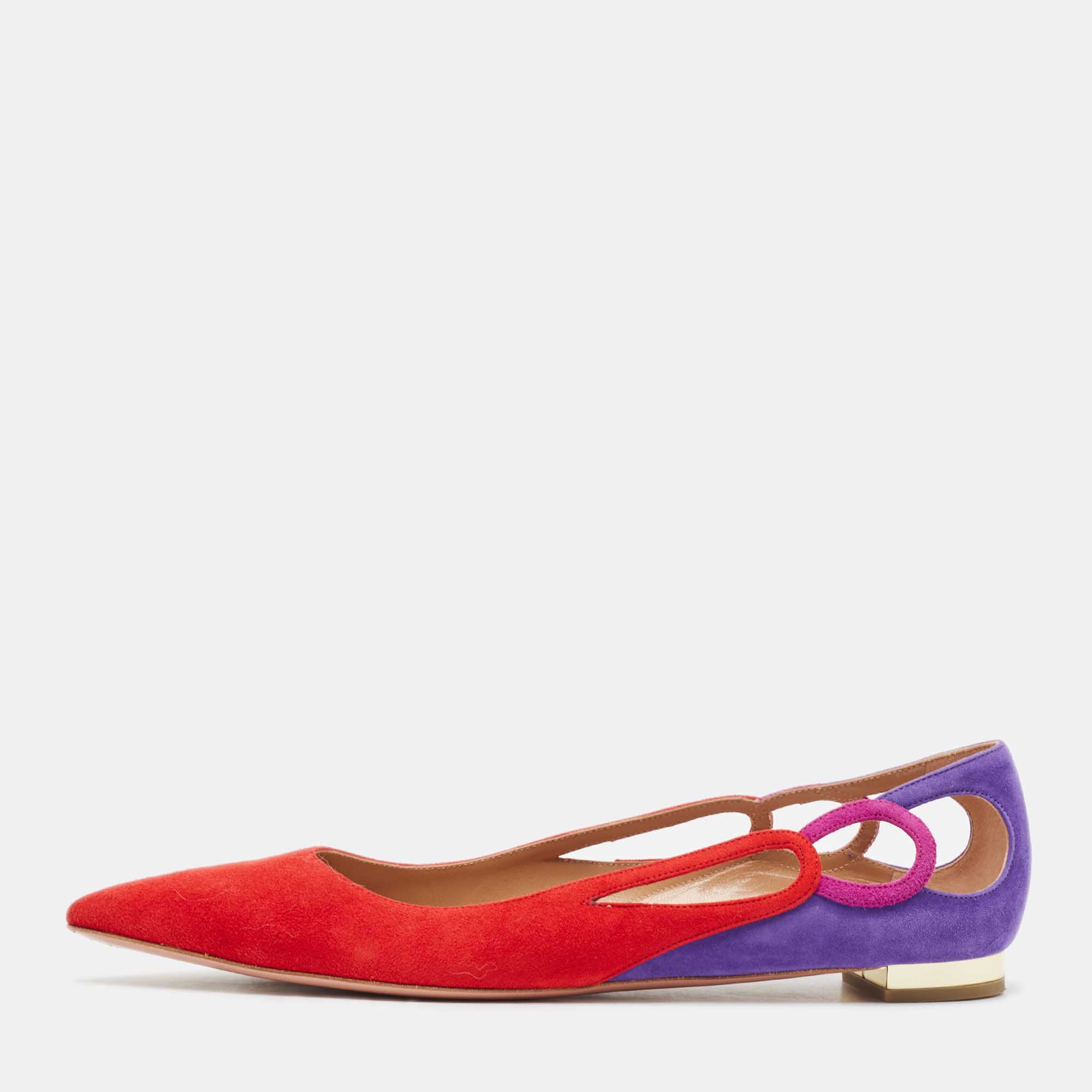 Pre Owned Aquazzura Multicolor Suede Forever Marilyn Ballet Flats Size 39.5