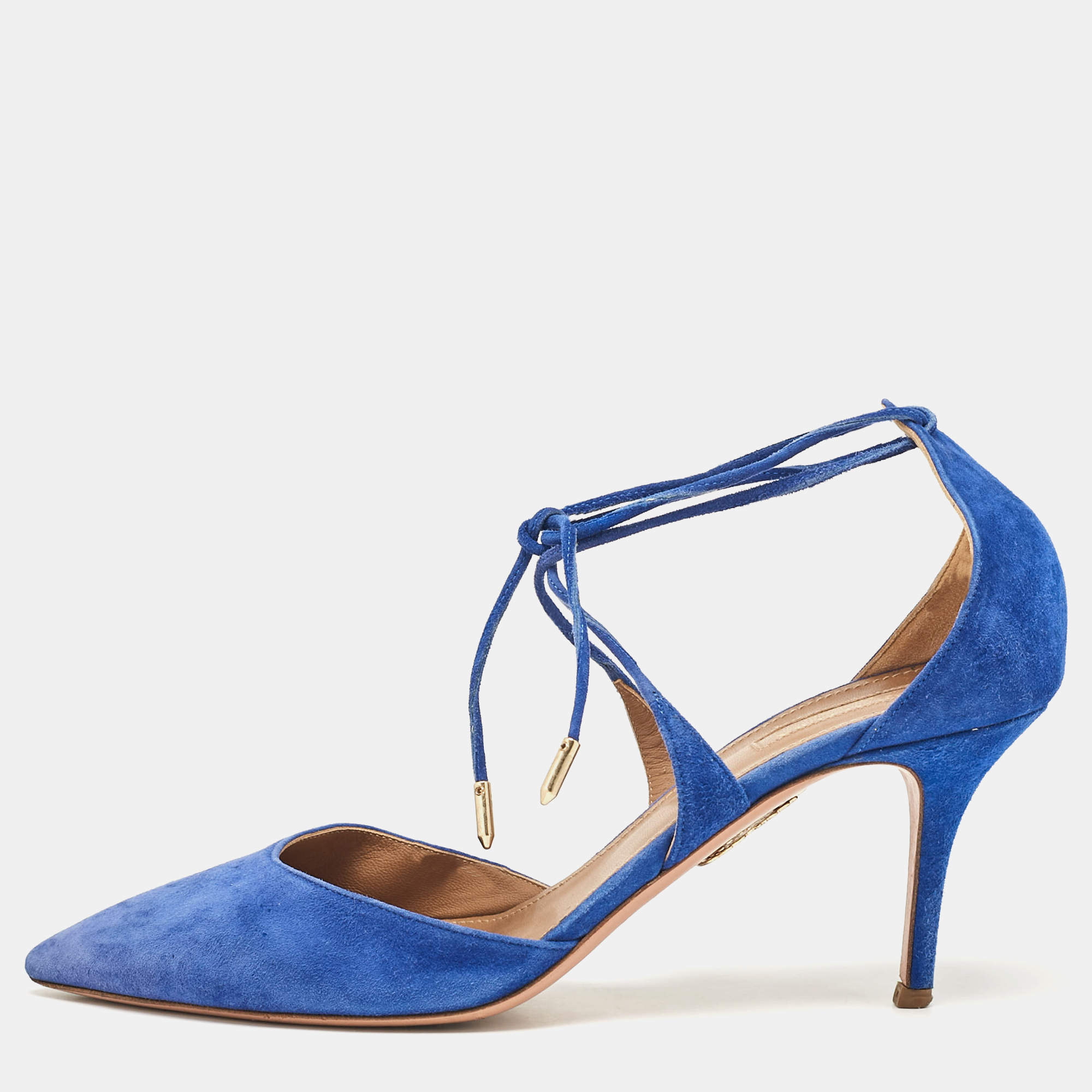 Pre Owned Aquazzura Blue Suede Matilde Ankle Wrap Pumps Size 40
