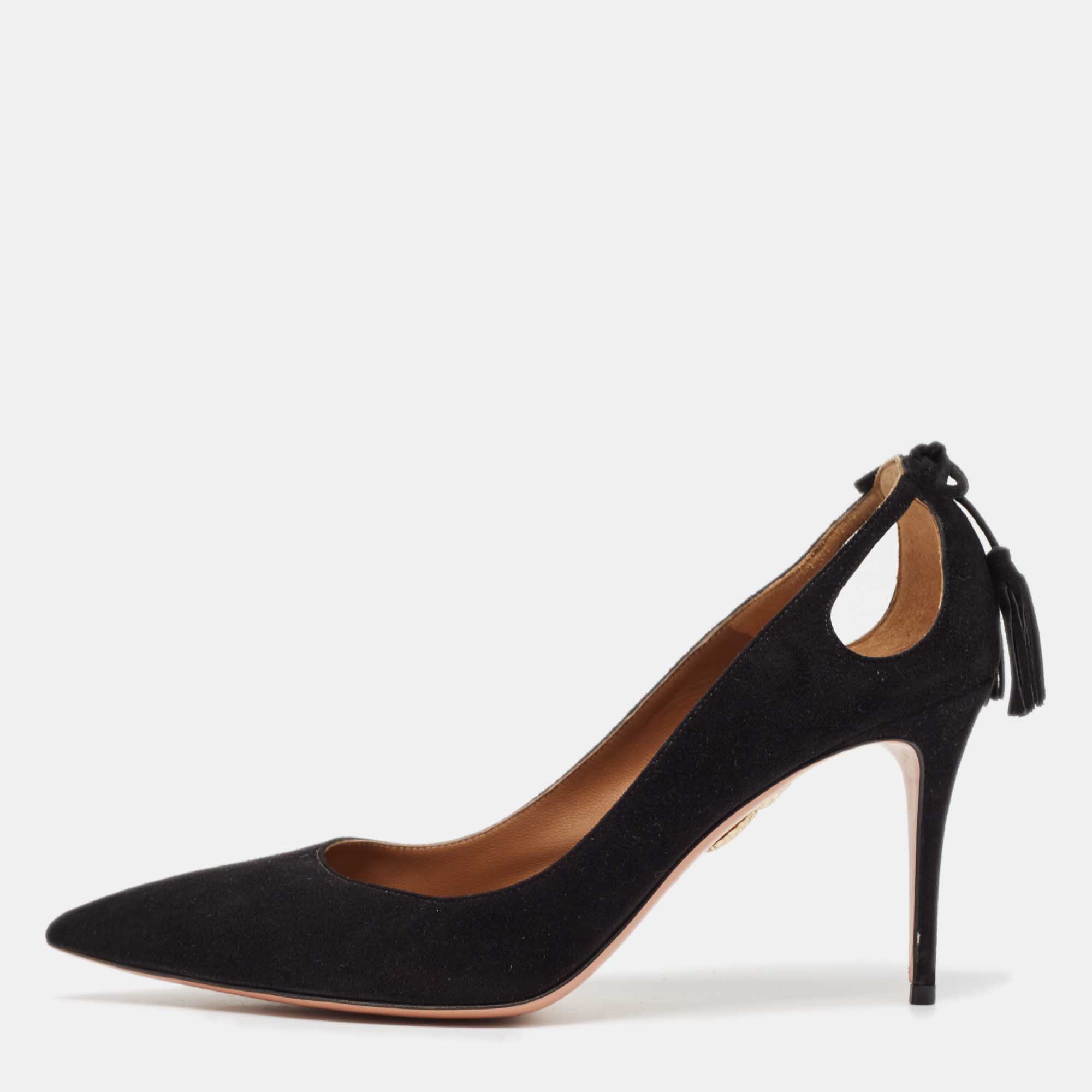 Pre Owned Aquazzura Black Suede Forever Marilyn Tassel Pumps Size 41