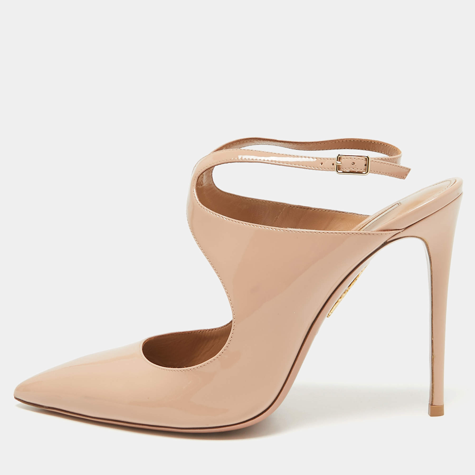 Pre Owned Aquazzura Beige Patent Leather Talana Ankle Strap Pumps Size 40.5
