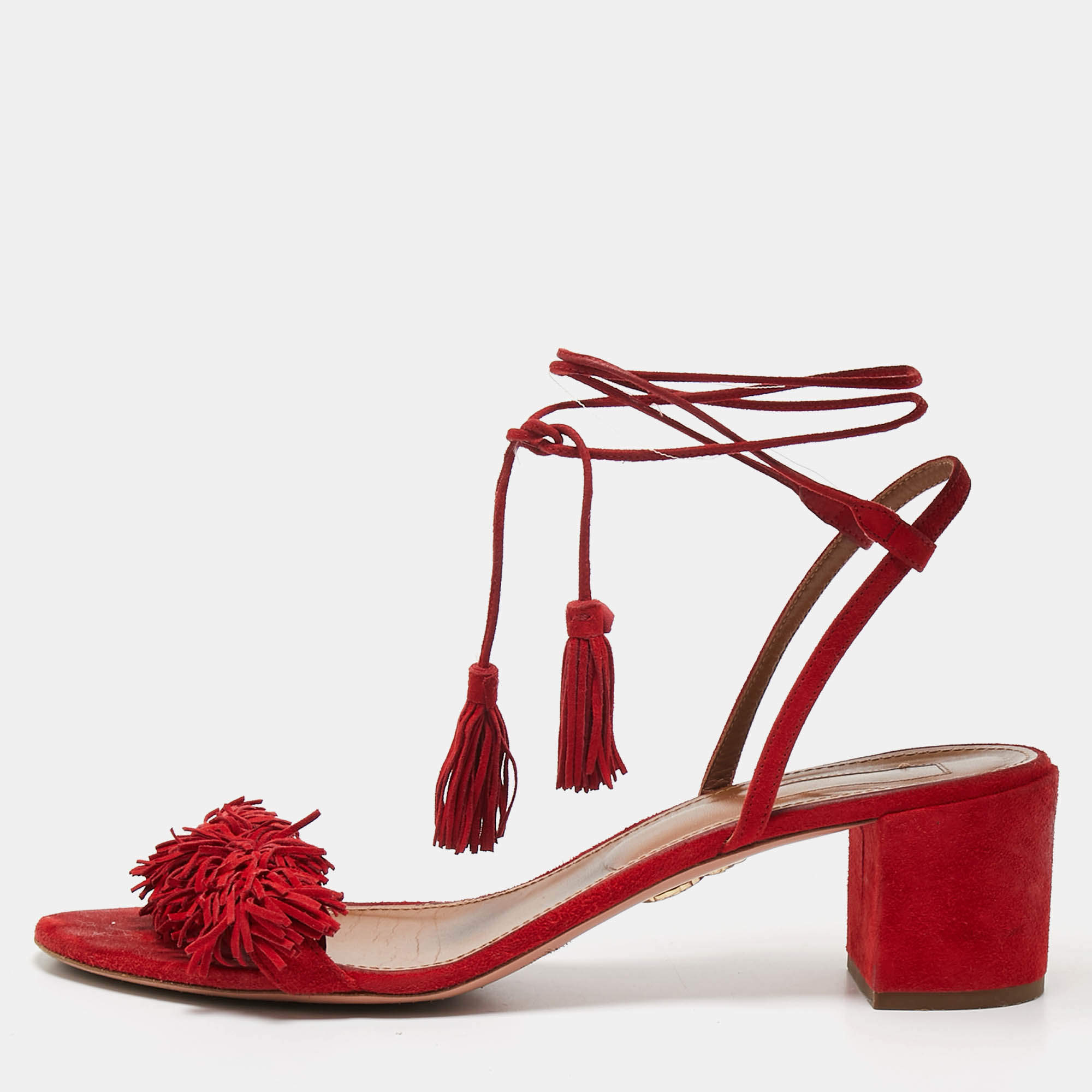 Pre Owned Aquazzura Red Suede Wild Thing Ankle Strap Sandals Size 42