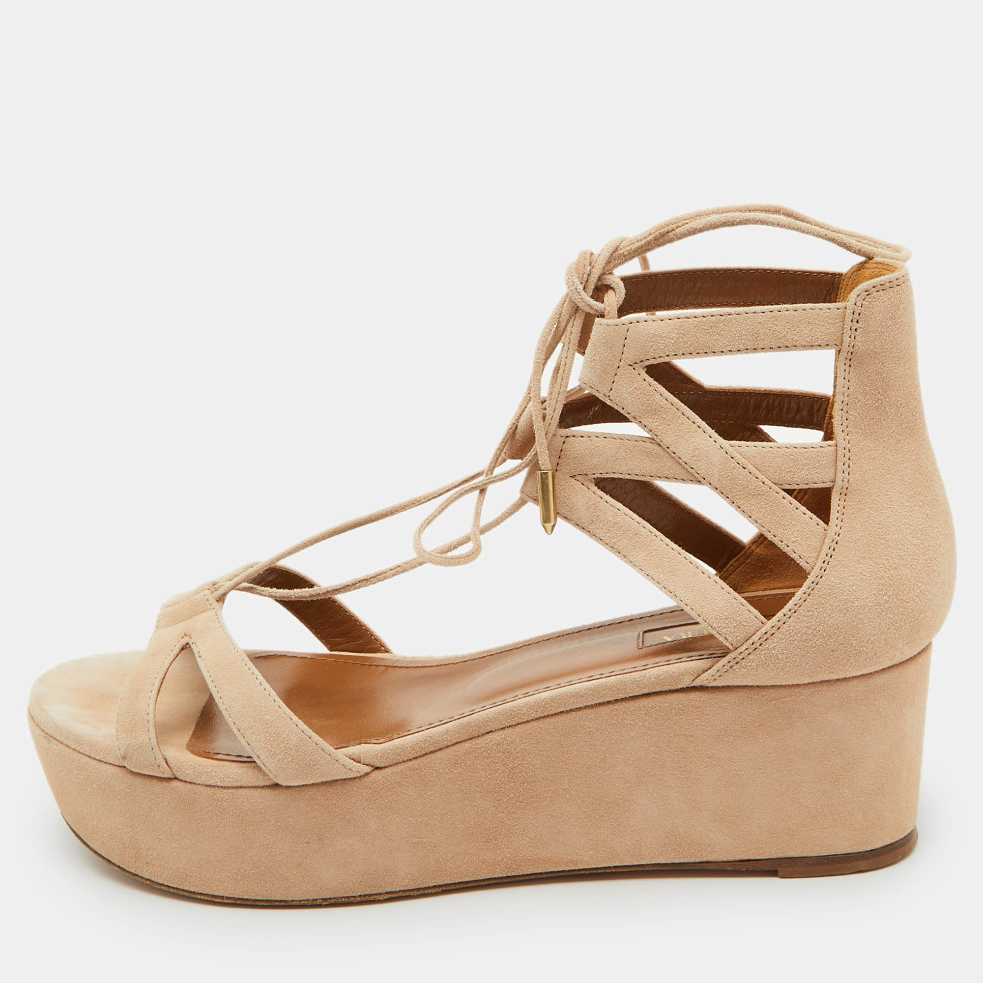 Aquazzura Beige Suede Beverly Hills Platform Sandals Size 38