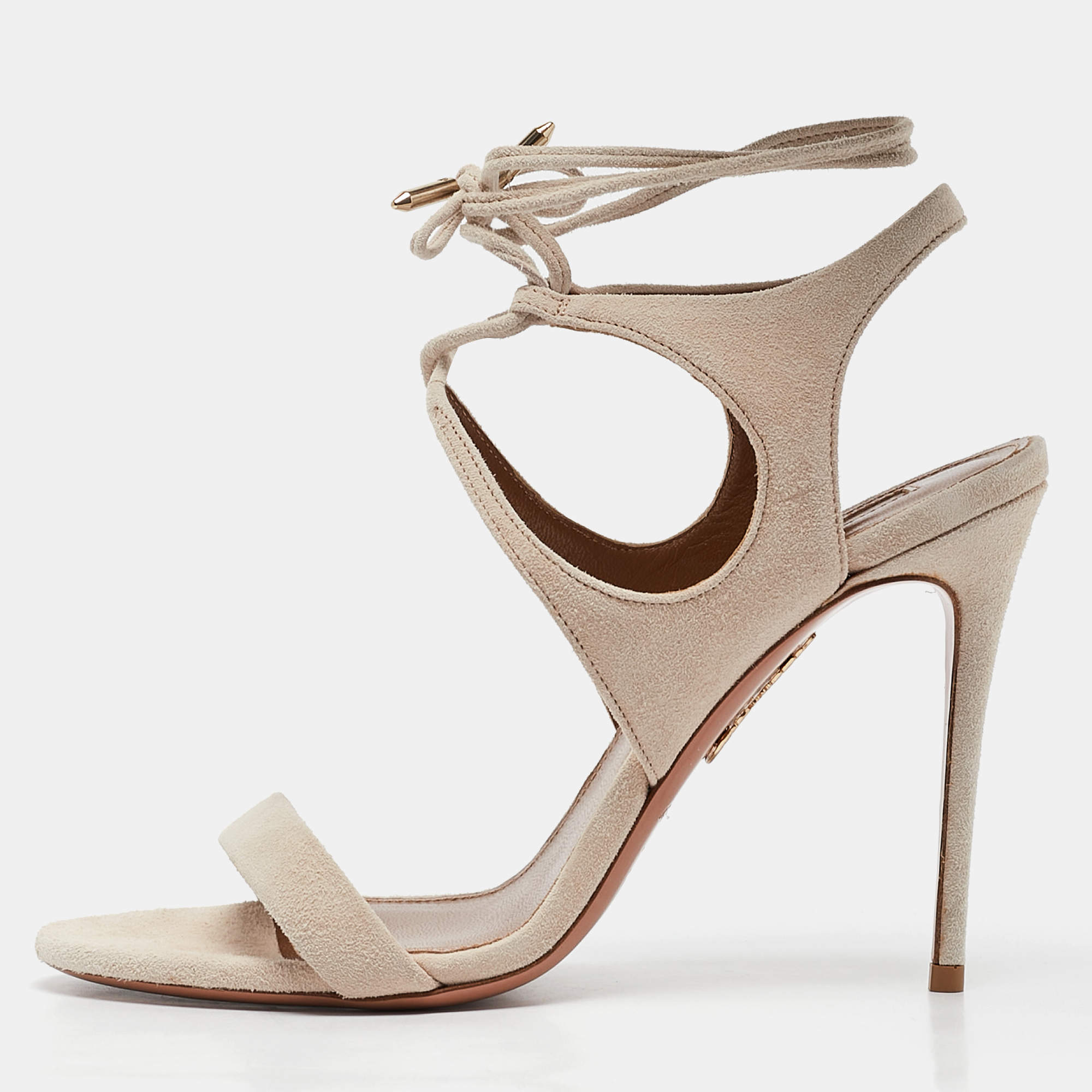 Aquazzura Cream Suede Colette 105 Ankle Strap Sandals Size 37.5