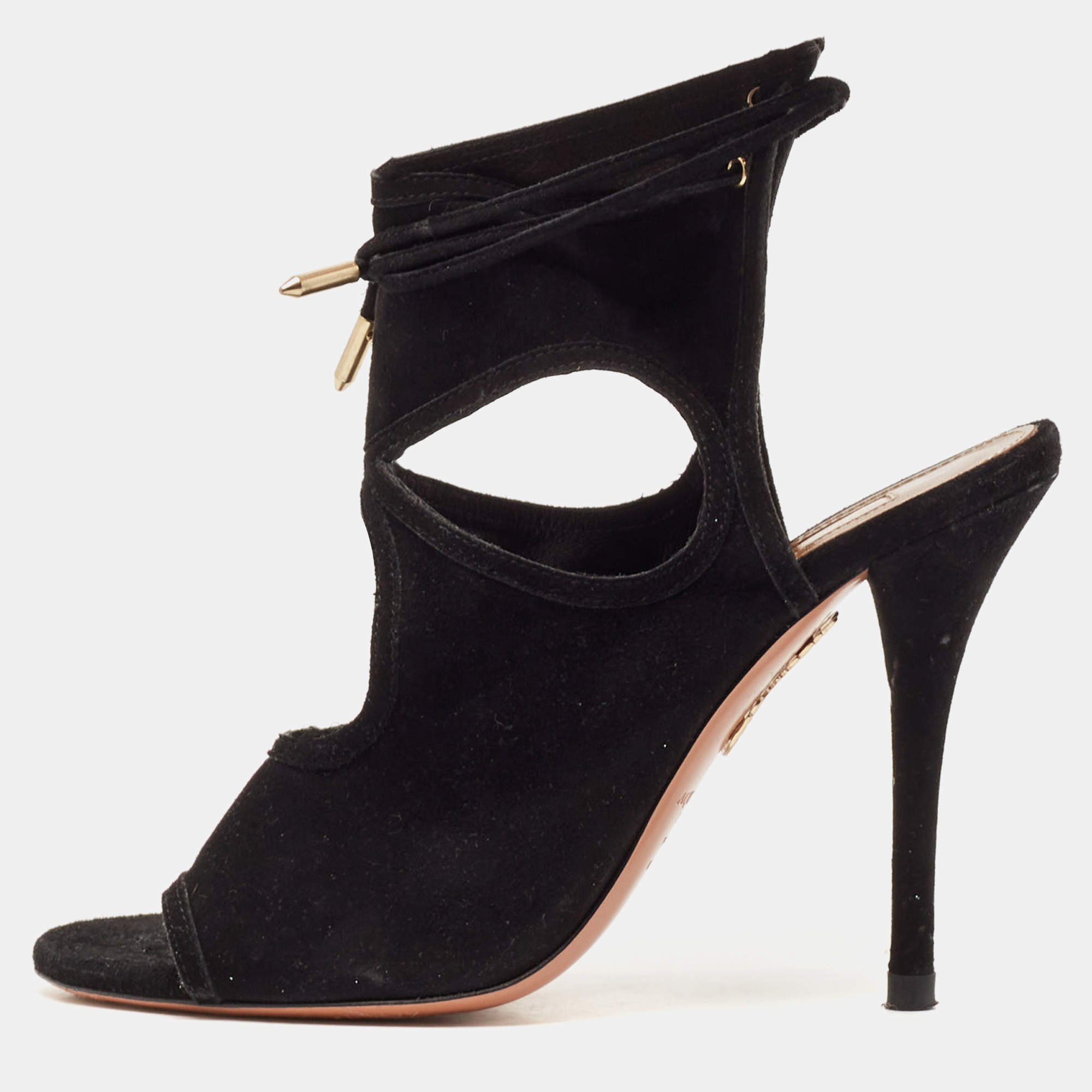 Pre Owned Aquazzura Black Suede Sexy Thing Sandals Size 36