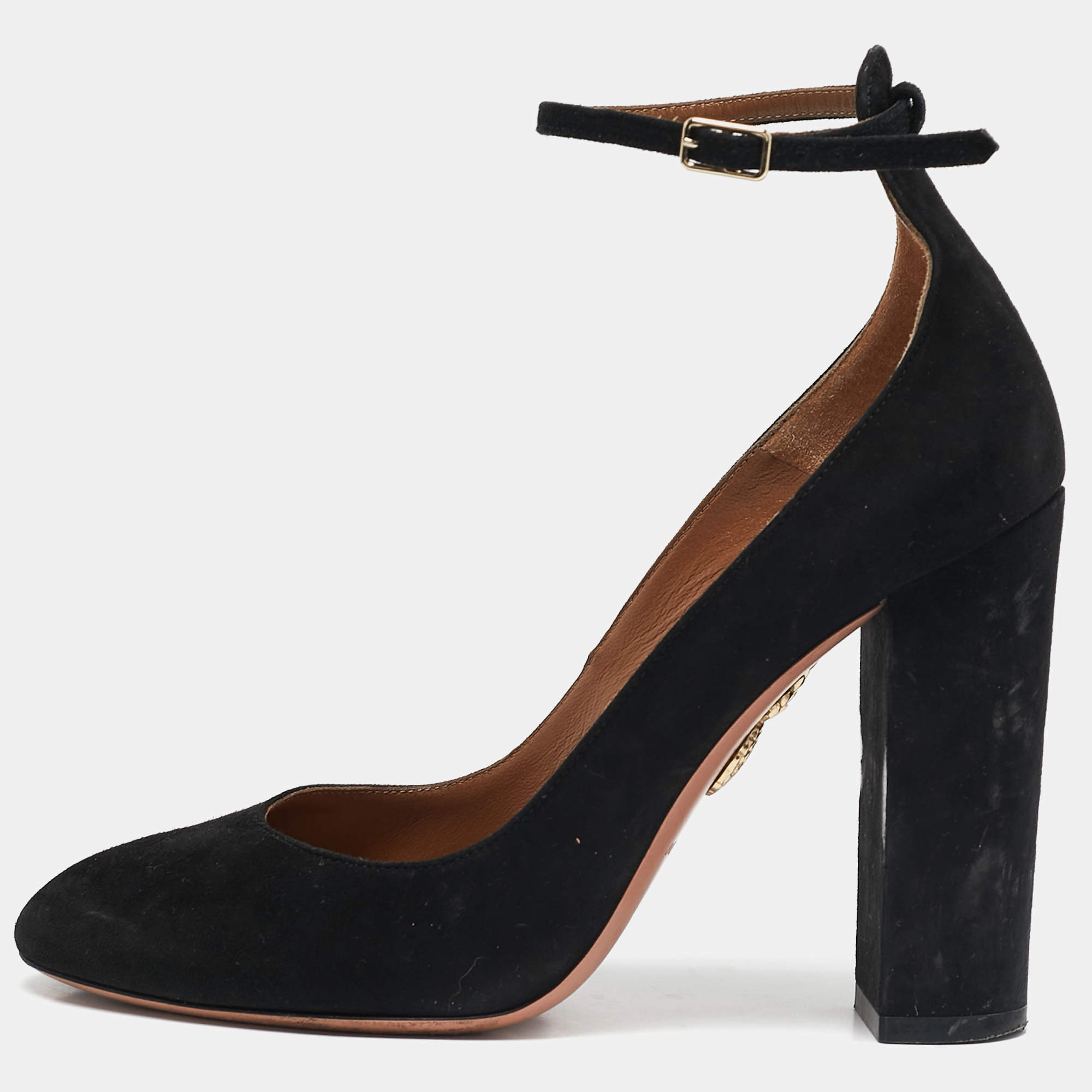 Aquazzura Black Suede Alix Ankle Strap Pumps Size 37