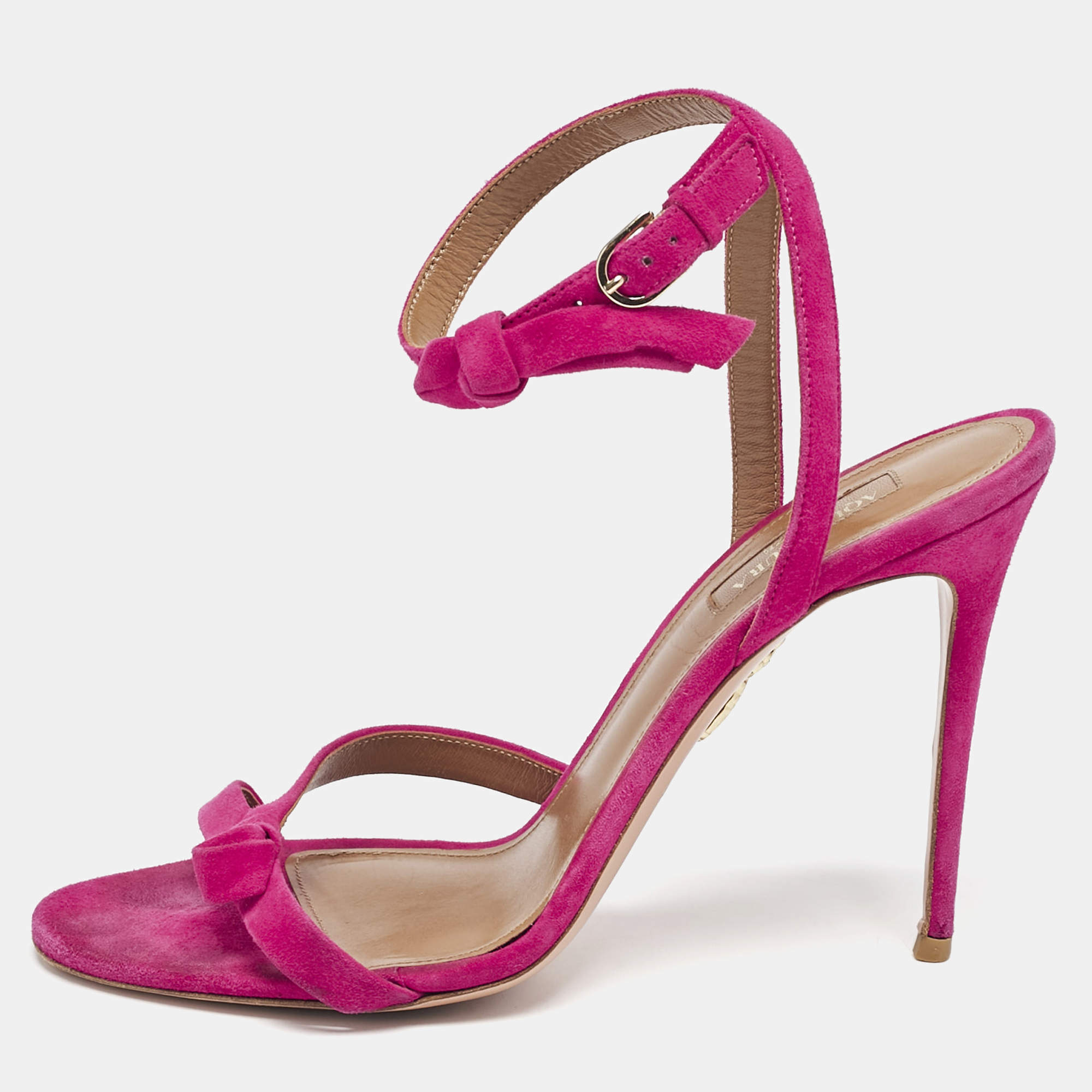 Aquazzura Pink Suede Disco Ankle Strap Sandals Size 40.5