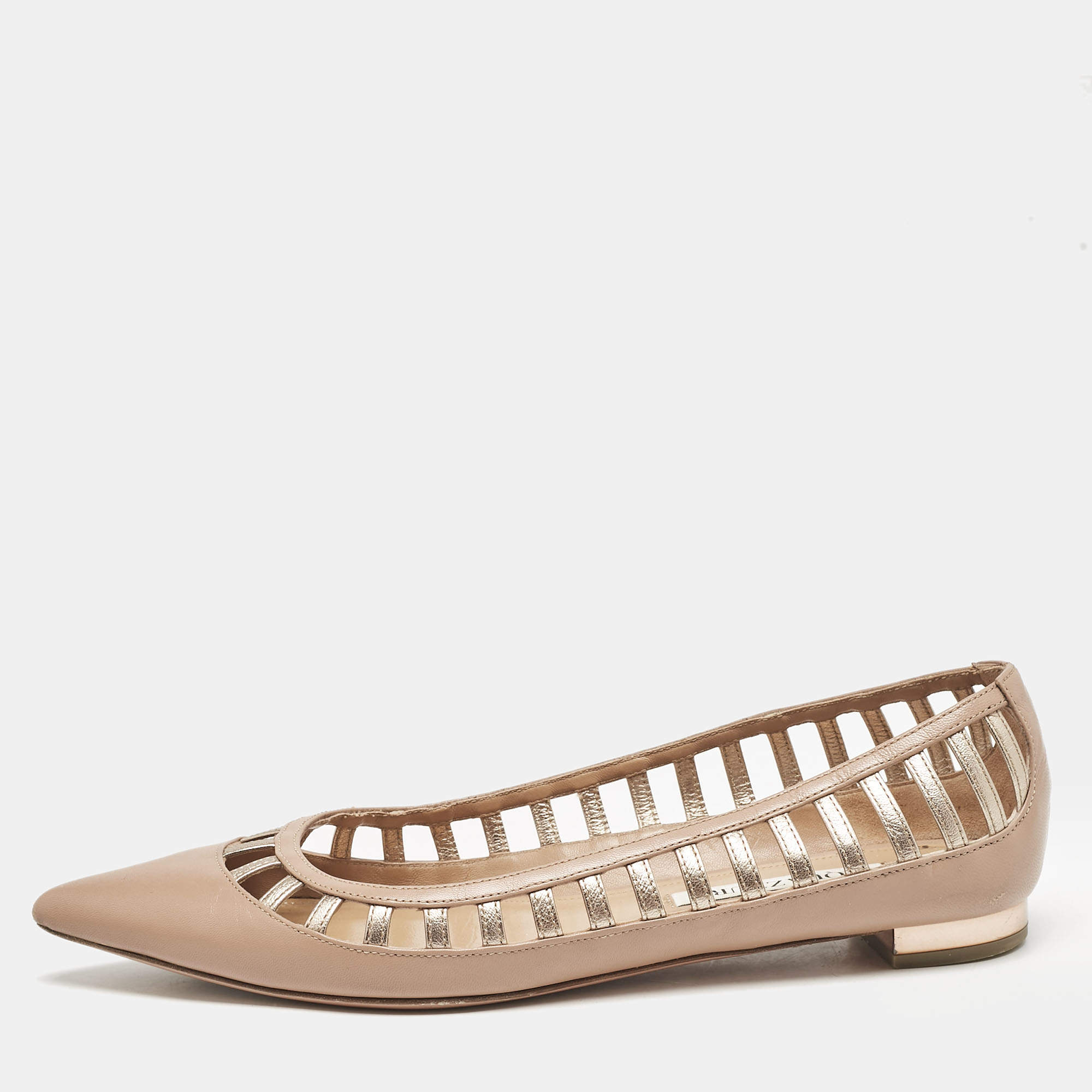 Aquazzura Beige Leather Le Parisien Pointed Toe Ballet Flats Size 38