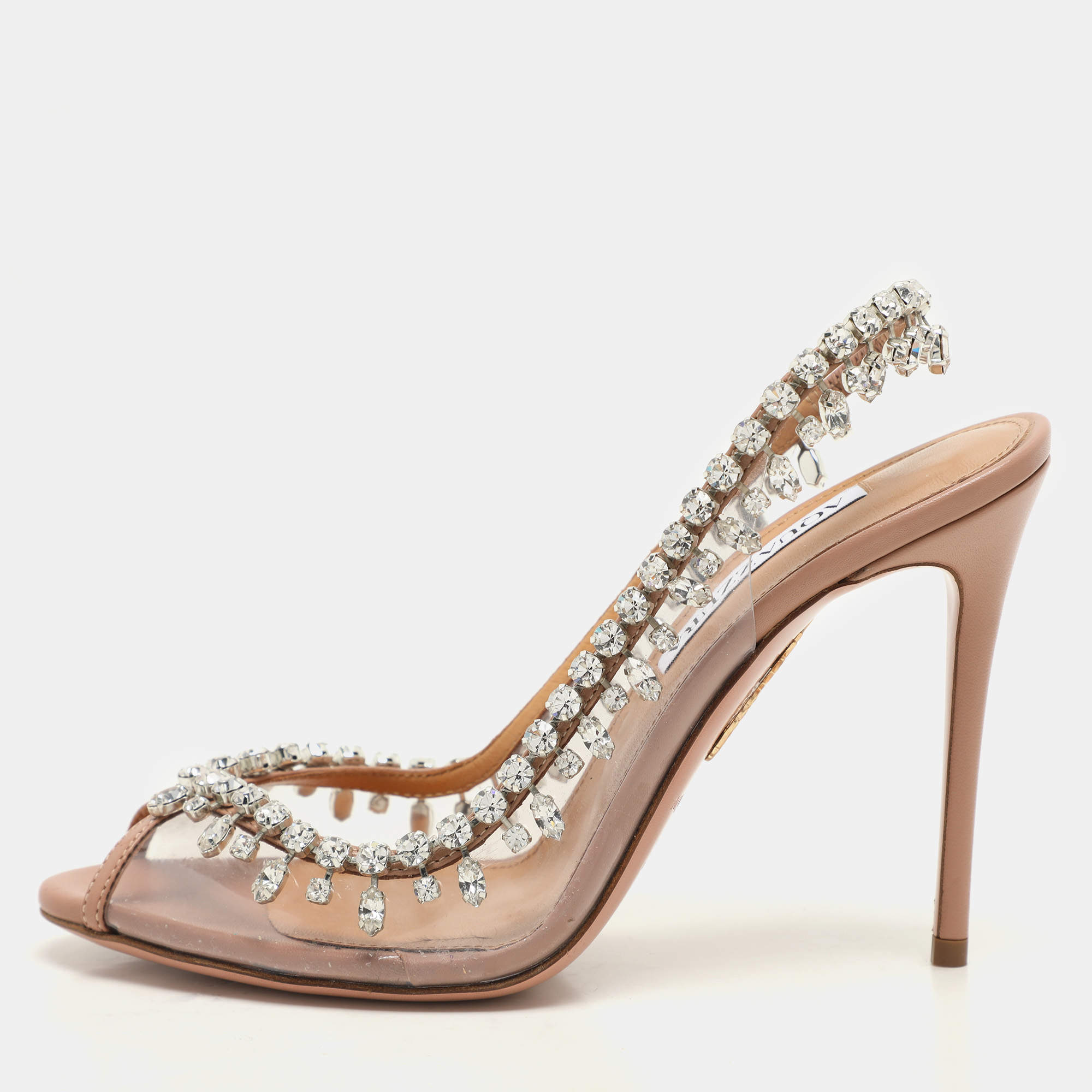 Aquazzura Transparent/Beige Leather and PVC Temptation Pumps Size 37.5