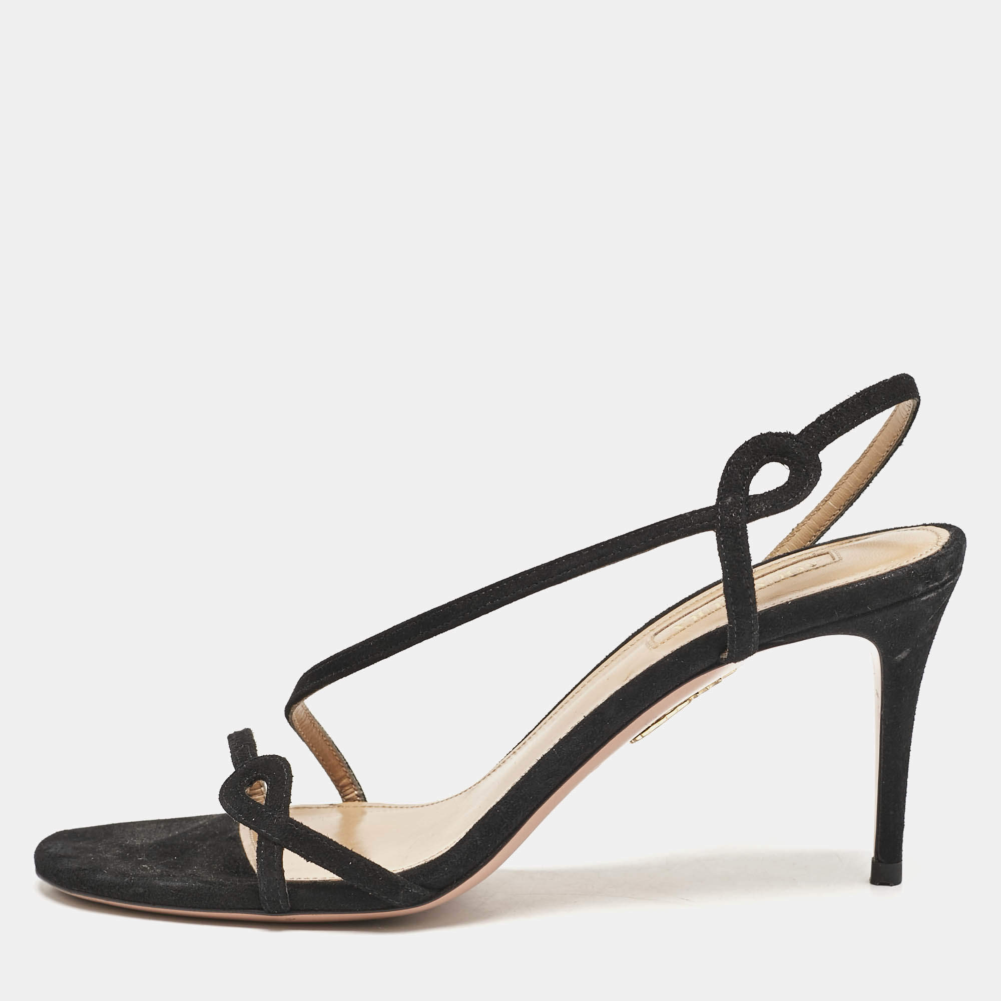 Pre Owned Aquazzura Black Suede Serpentine Strappy Slingback Sandals Size 36.5