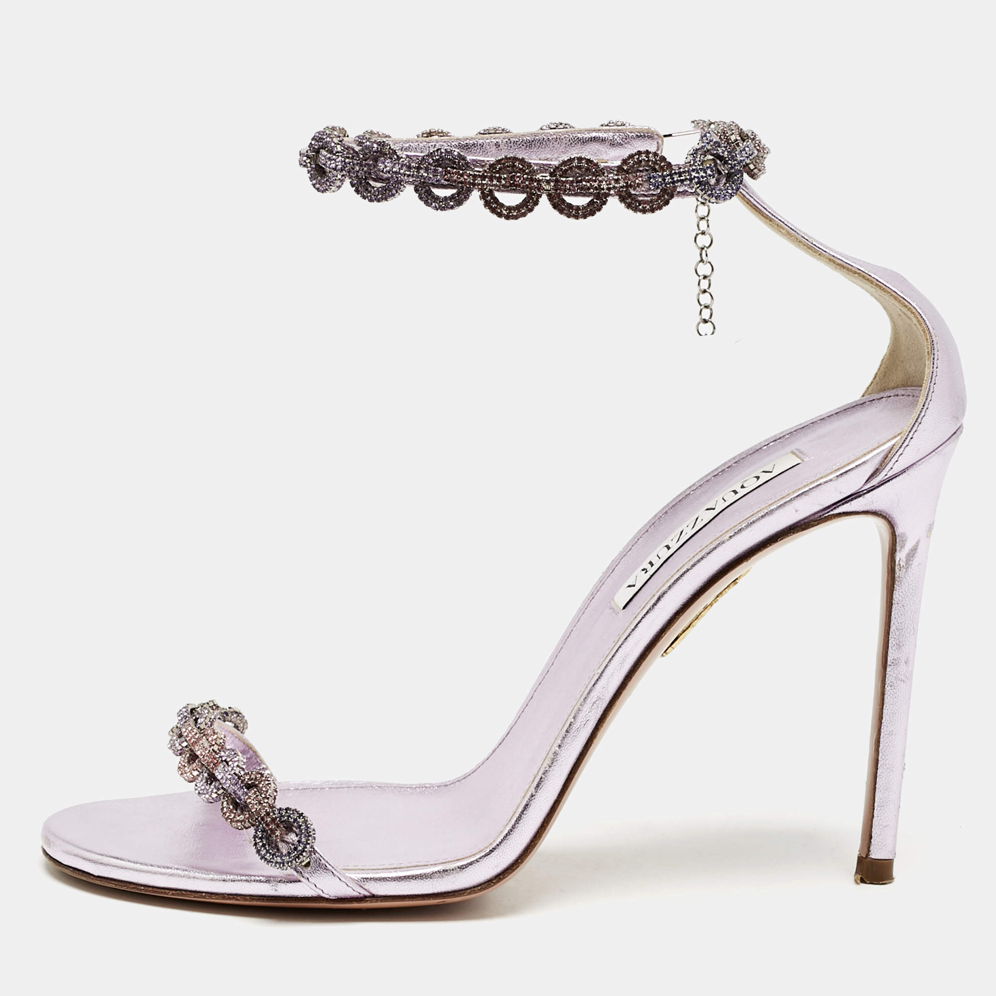 Pre Owned Aquazzura Lilac Leather Love Link Ankle Strap Sandals Size 39