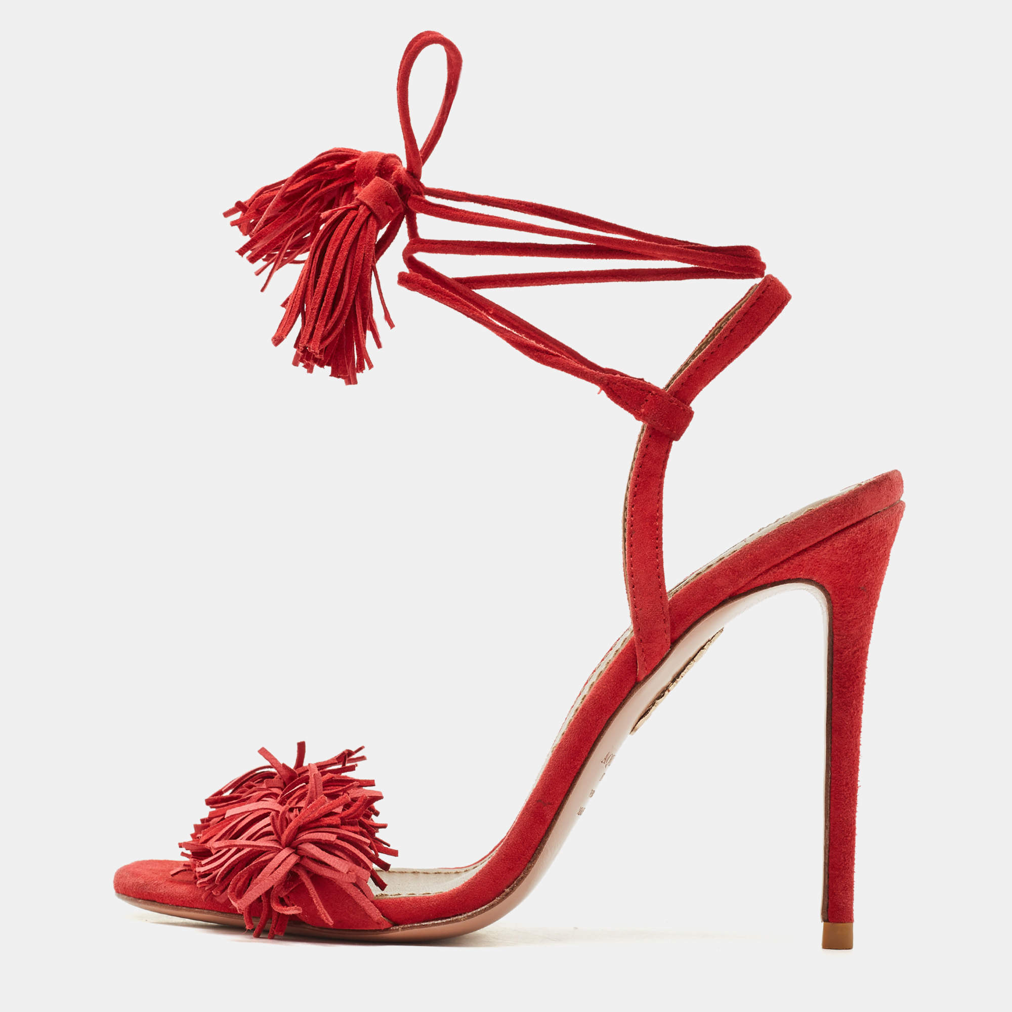 Pre Owned Aquazzura Red Suede Wild Thing Ankle Strap Sandals Size 35
