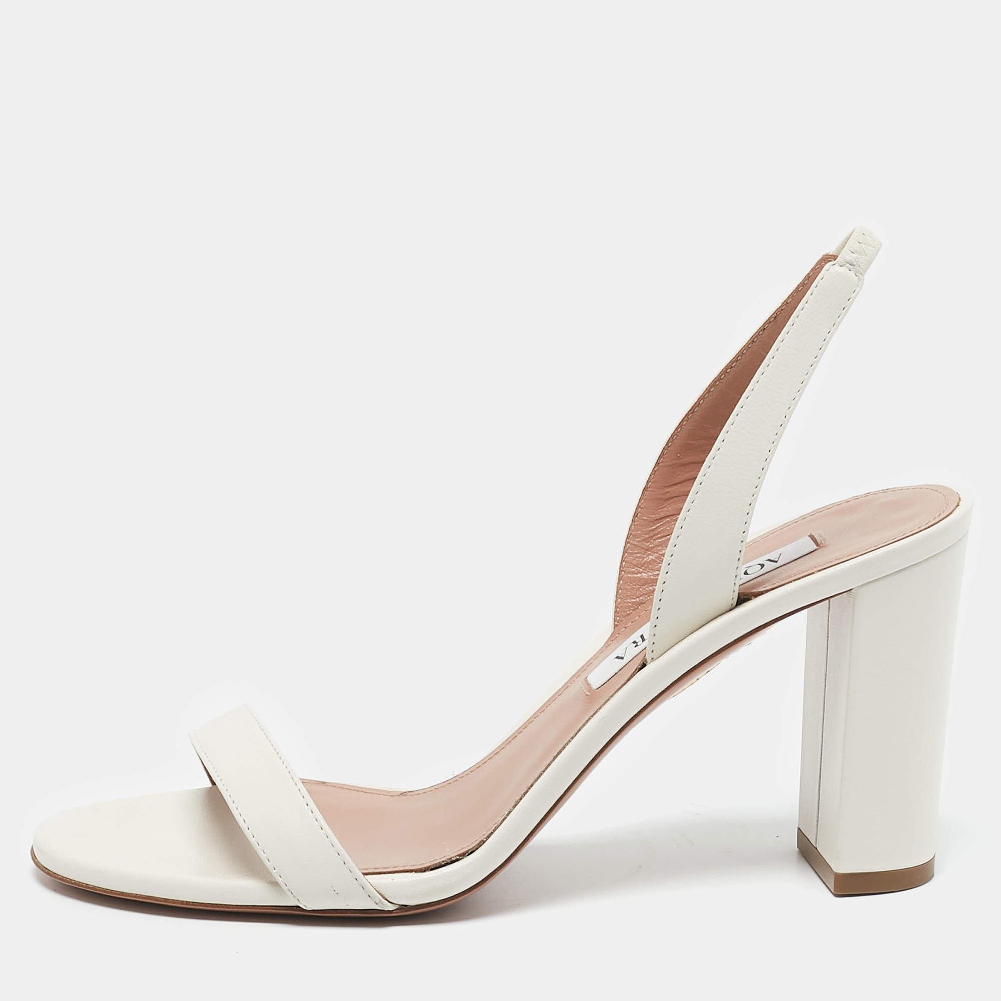Pre Owned Aquazzura White Leather So Nude Slingback Sandals Size 37.5
