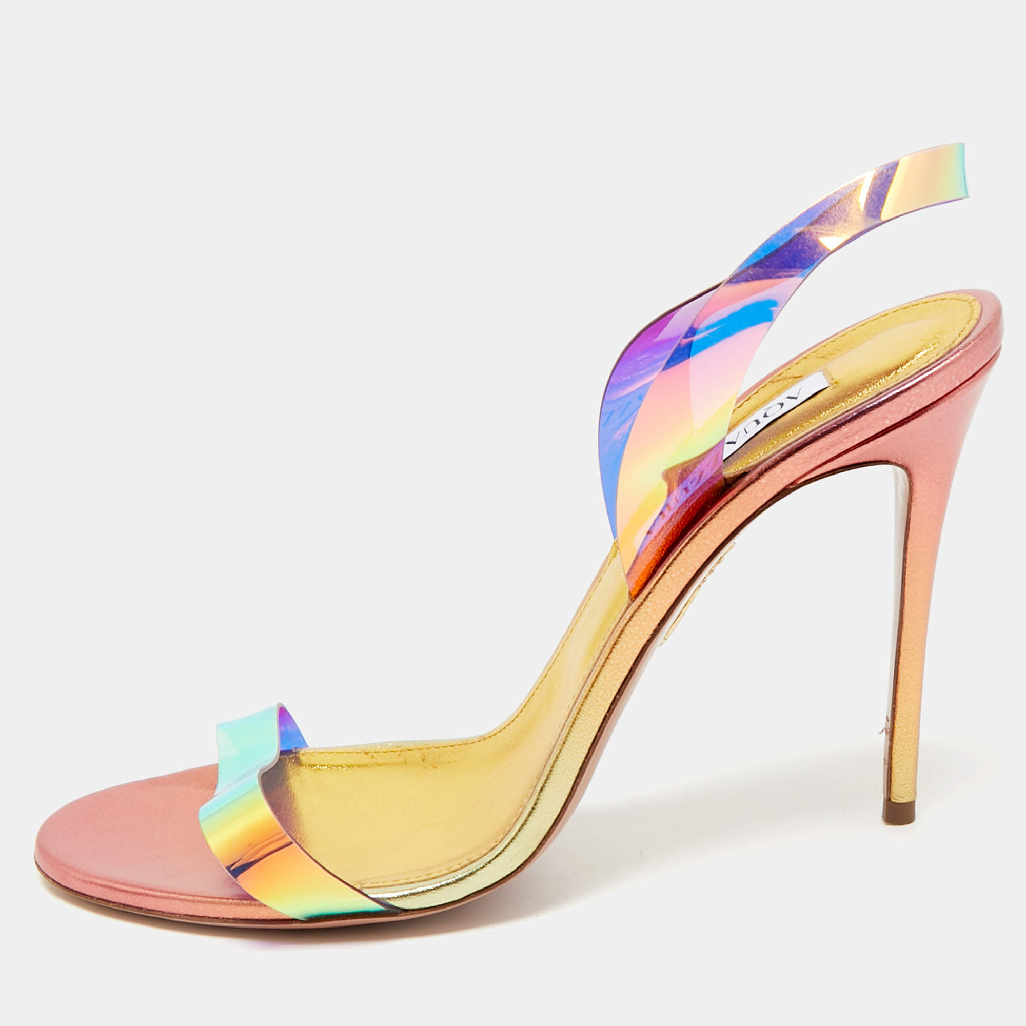 Aquazzura Multicolor PVC So Nude Slingback Sandals Size 41         