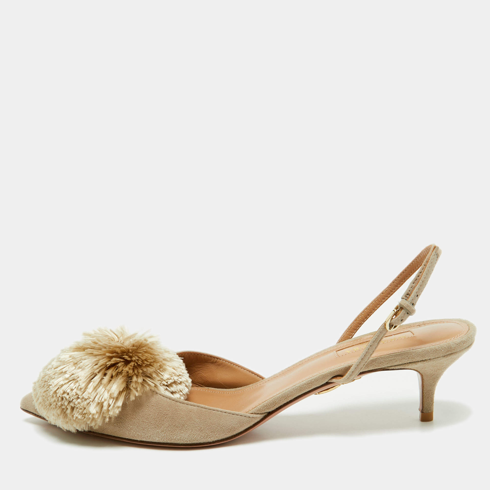 Pre Owned Aquazzura Light Grey Velvet Power Puff Slingback Pumps Size 40